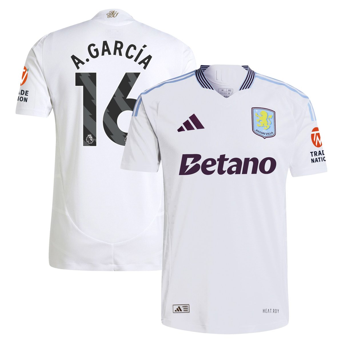 Aston Villa Jerseys - Official aston villa adidas away authentic shirt 2024-25 with a.garcía 16 printing Collection for AVFC Fans