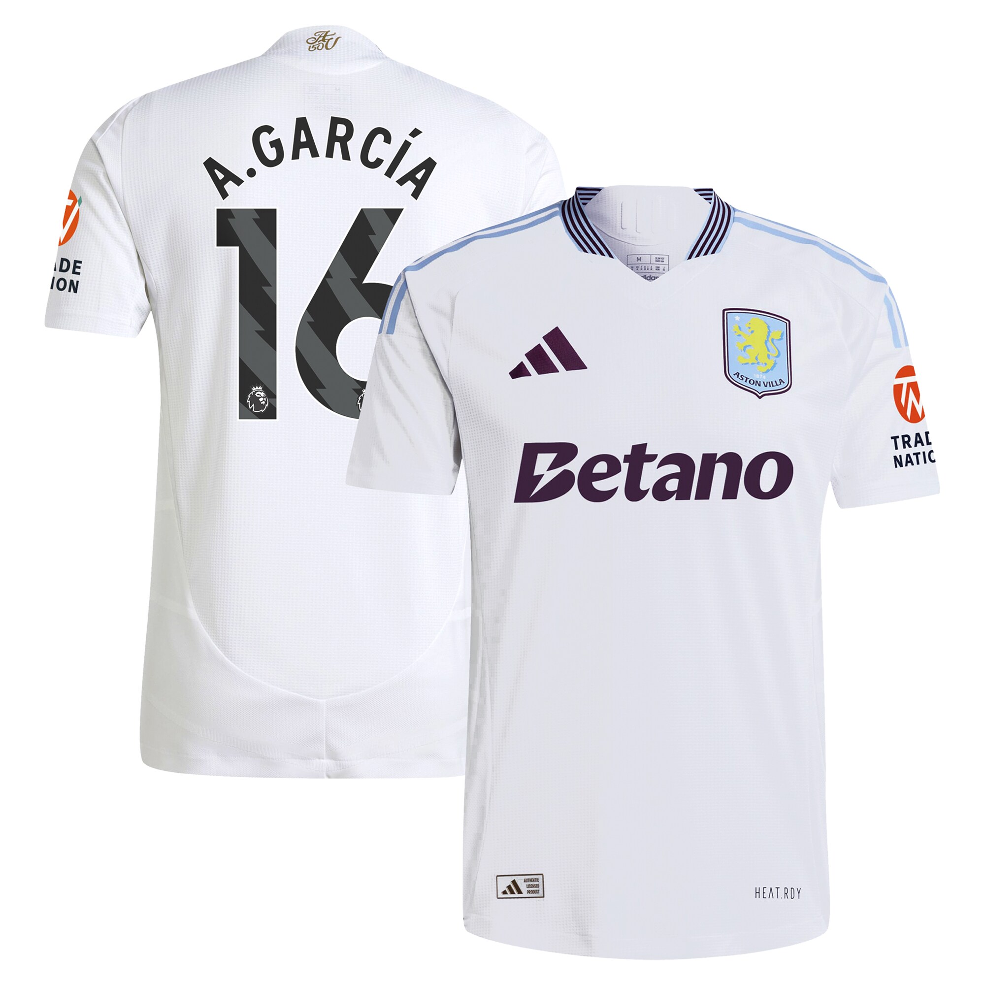 Aston Villa Jerseys - Official aston villa adidas away authentic shirt 2024-25 with a.garcía 16 printing Collection for AVFC Fans