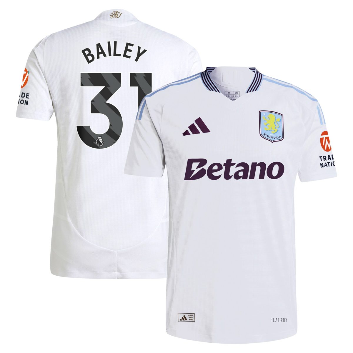 Aston Villa Jerseys - Official aston villa adidas away authentic shirt 2024-25 with bailey 31 printing Collection for AVFC Fans