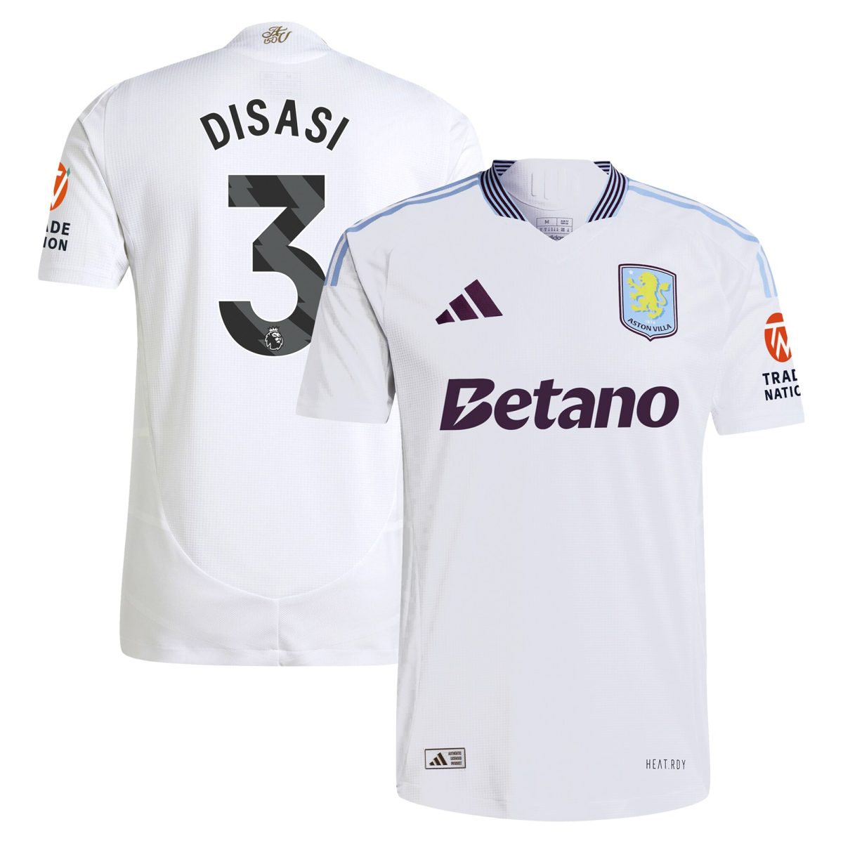 Aston Villa Jerseys - Official aston villa adidas away authentic shirt 2024-25 with disasi 3 printing Collection for AVFC Fans