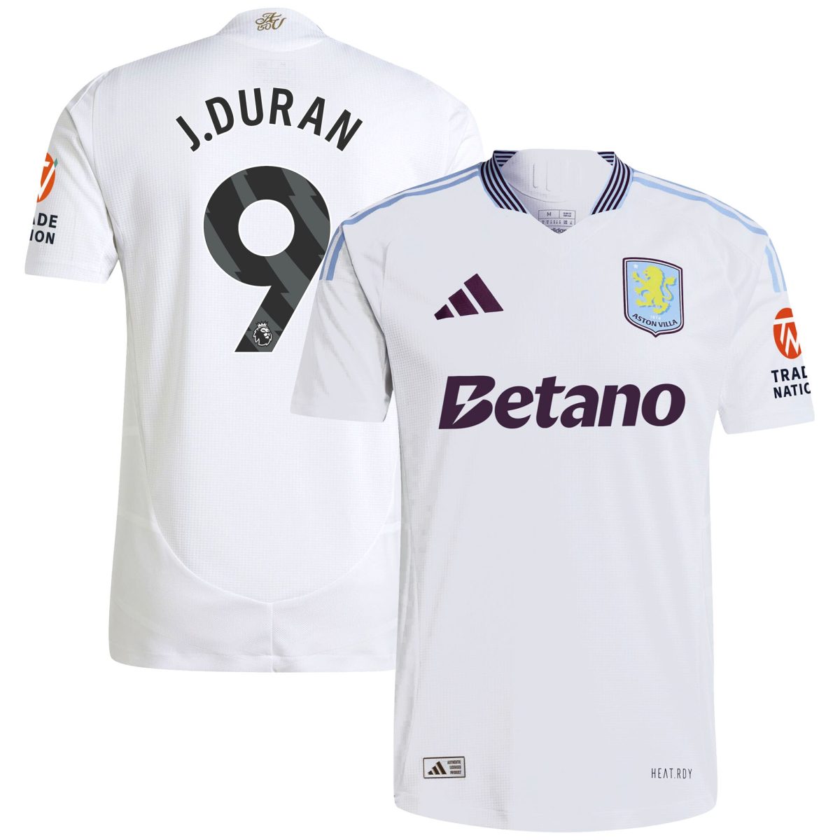 Aston Villa Jerseys - Official aston villa adidas away authentic shirt 2024-25 with j.duran 9 printing Collection for AVFC Fans