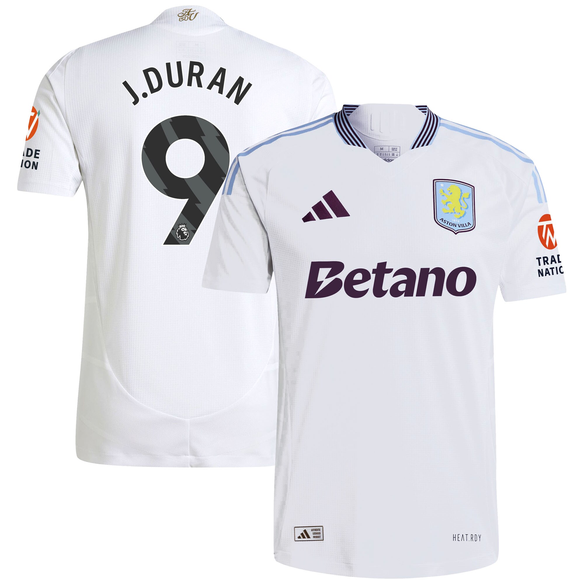 Aston Villa Jerseys - Official aston villa adidas away authentic shirt 2024-25 with j.duran 9 printing Collection for AVFC Fans