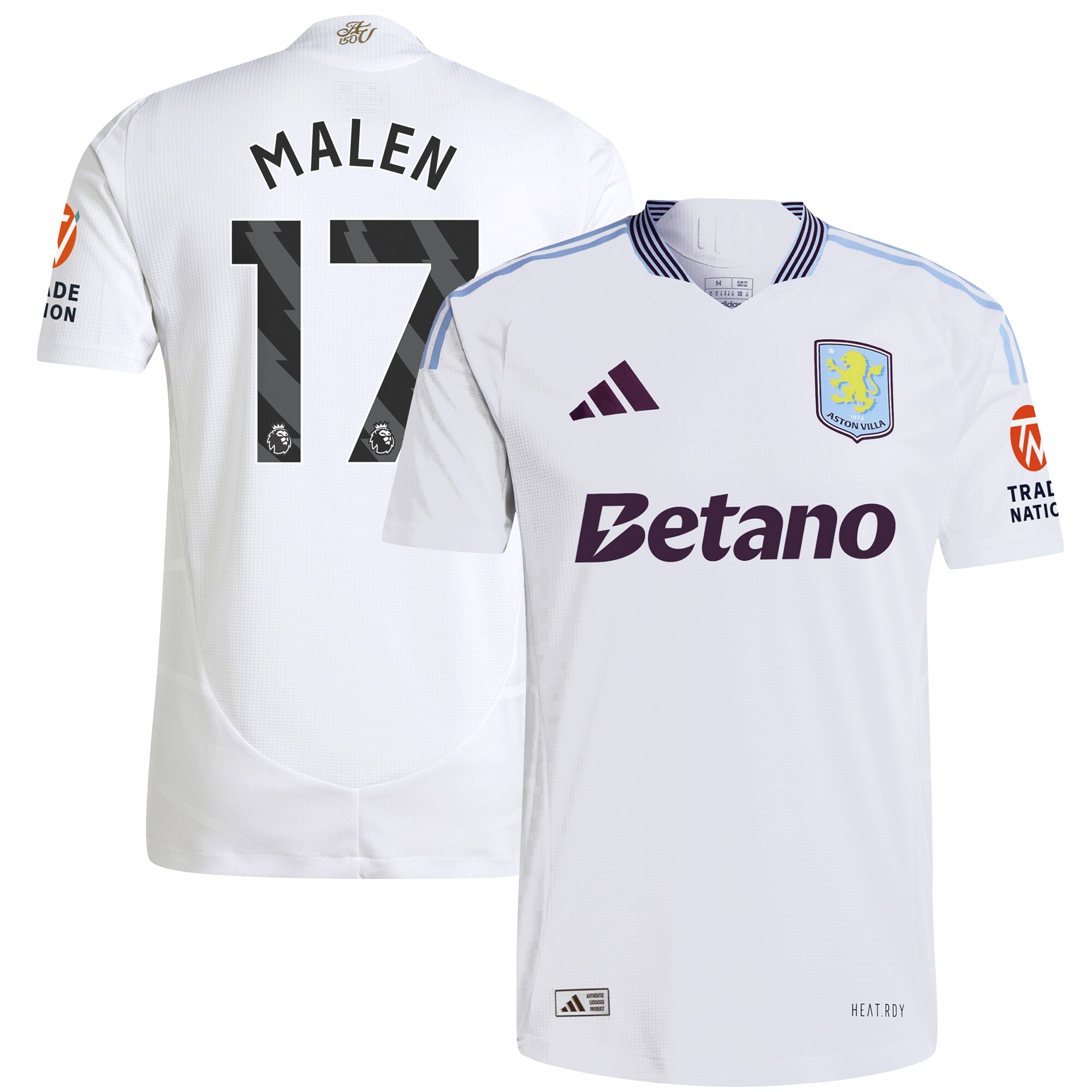 Aston Villa Jerseys - Official aston villa adidas away authentic shirt 2024-25 with malen 17 printing Collection for AVFC Fans