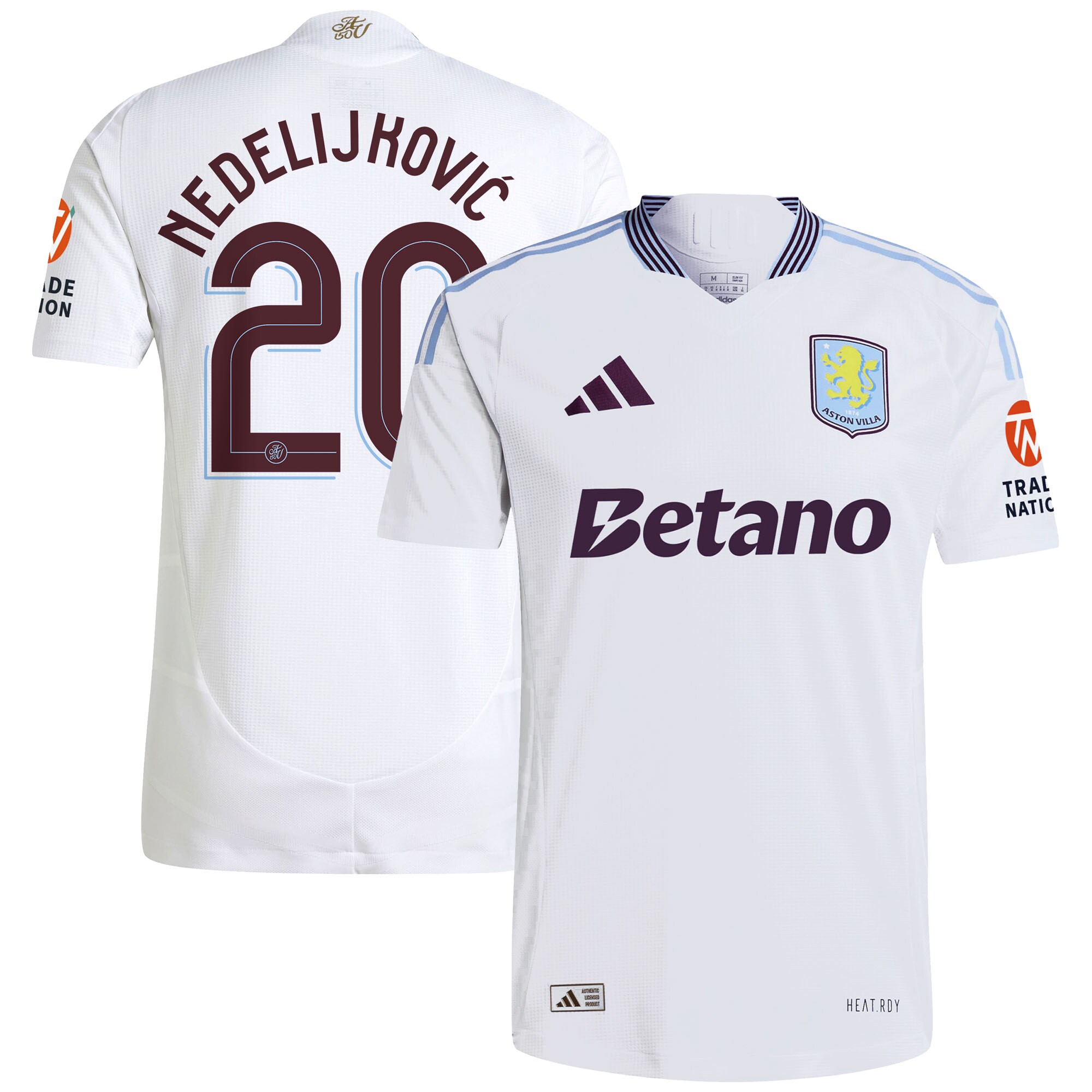 Aston Villa Jerseys - Official aston villa adidas away authentic shirt 2024-25 with nedeljković 20 cup printing Collection for AVFC Fans
