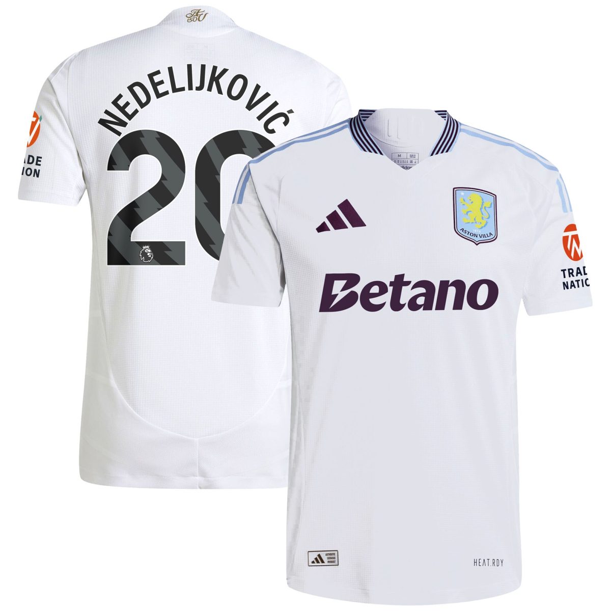 Aston Villa Jerseys - Official aston villa adidas away authentic shirt 2024-25 with nedeljković 20 printing Collection for AVFC Fans