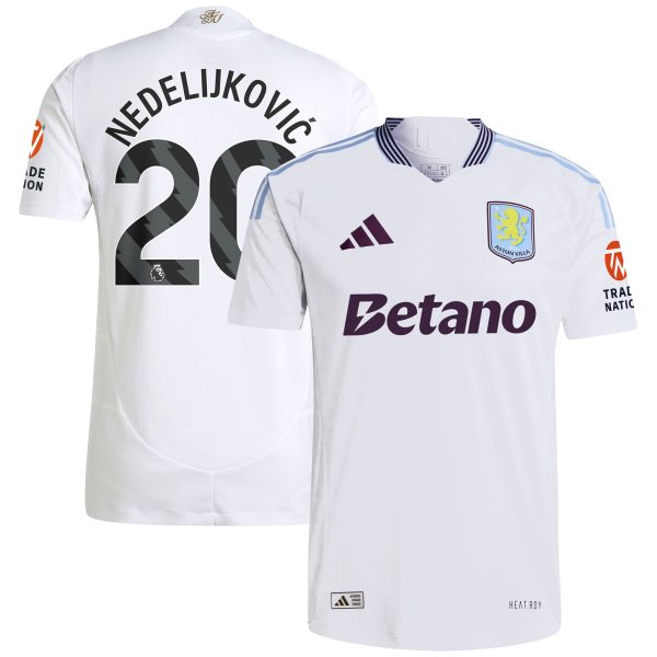Aston Villa Jerseys - Official aston villa adidas away authentic shirt 2024-25 with nedeljković 20 printing Collection for AVFC Fans