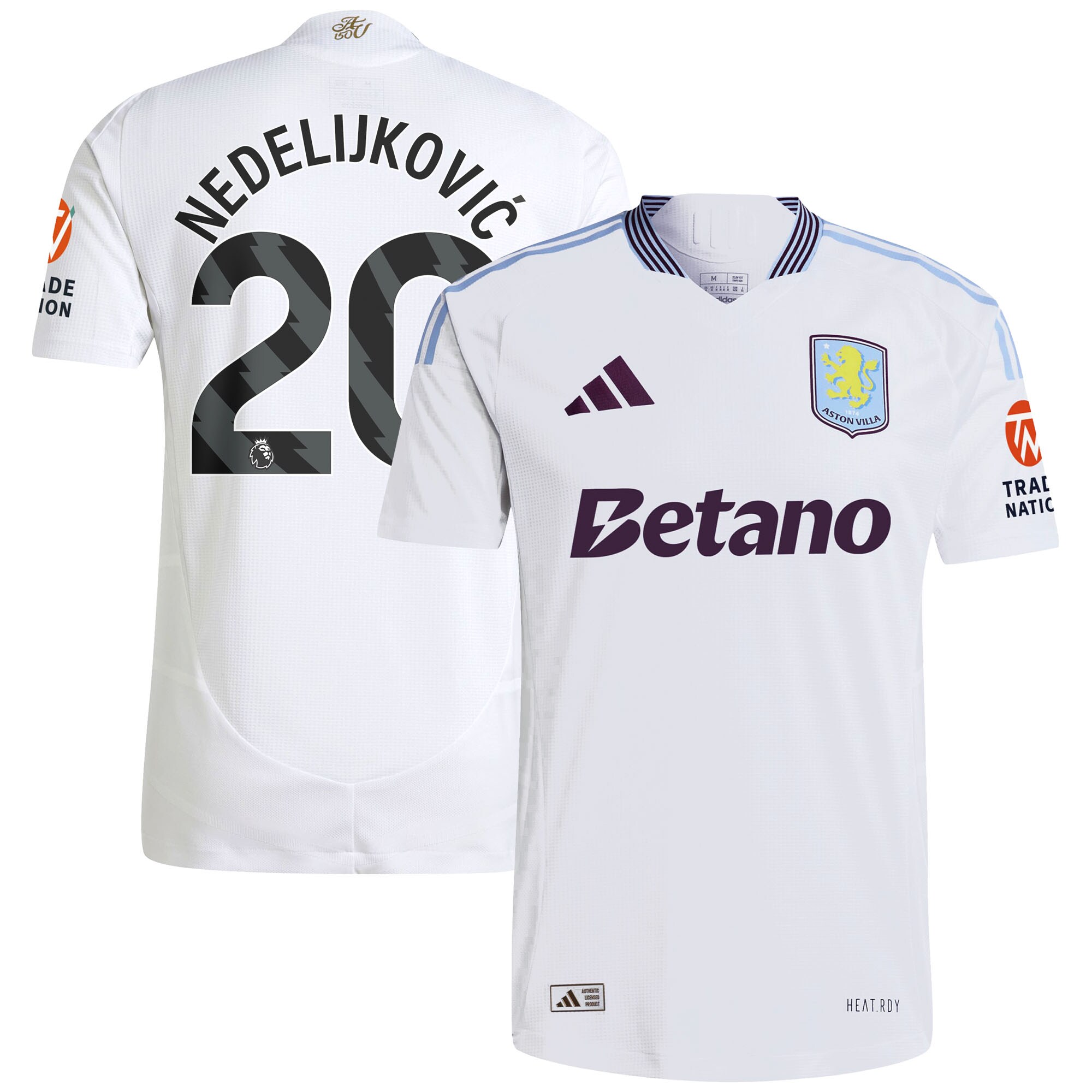 Aston Villa Jerseys - Official aston villa adidas away authentic shirt 2024-25 with nedeljković 20 printing Collection for AVFC Fans