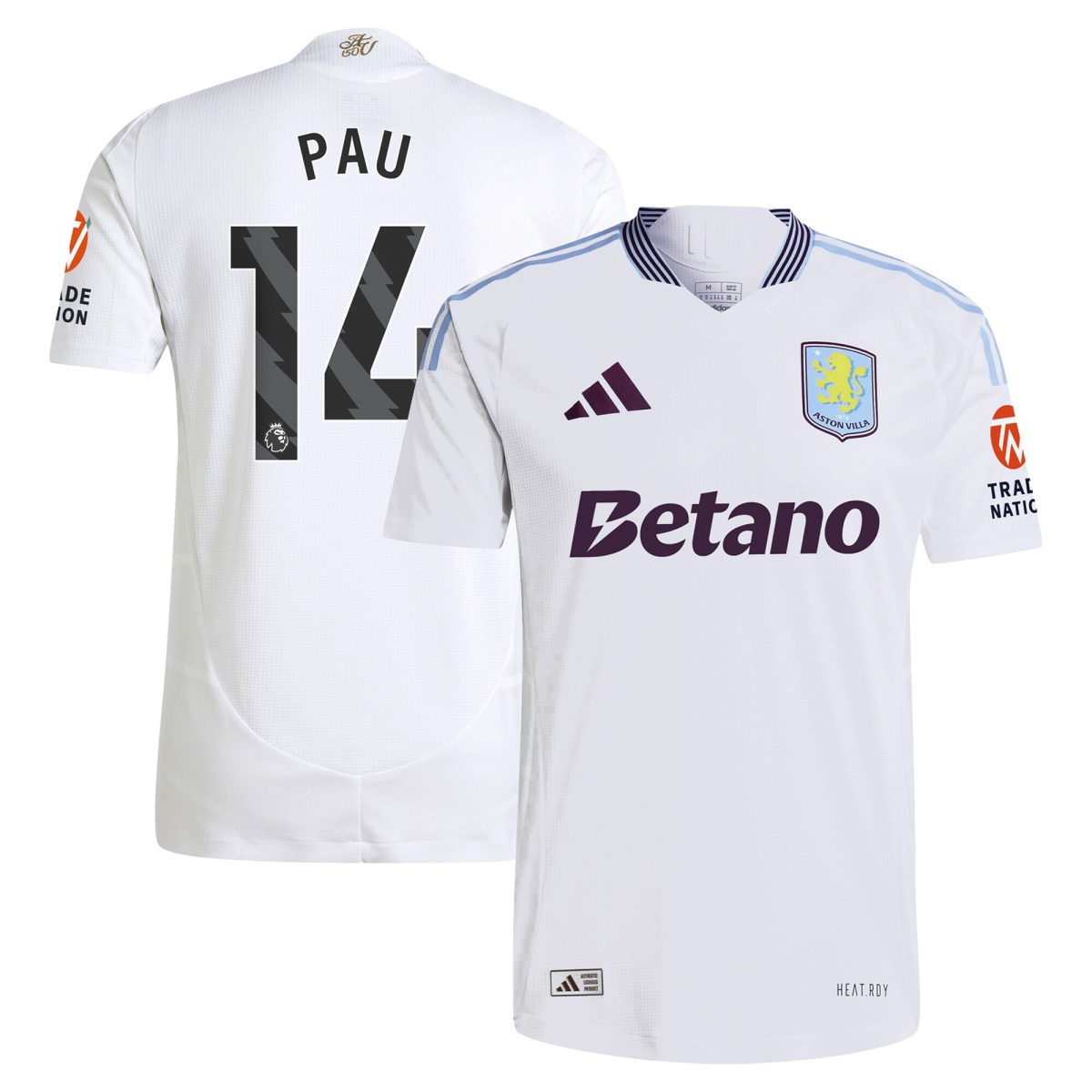 Aston Villa Jerseys - Official aston villa adidas away authentic shirt 2024-25 with pau 14 printing Collection for AVFC Fans