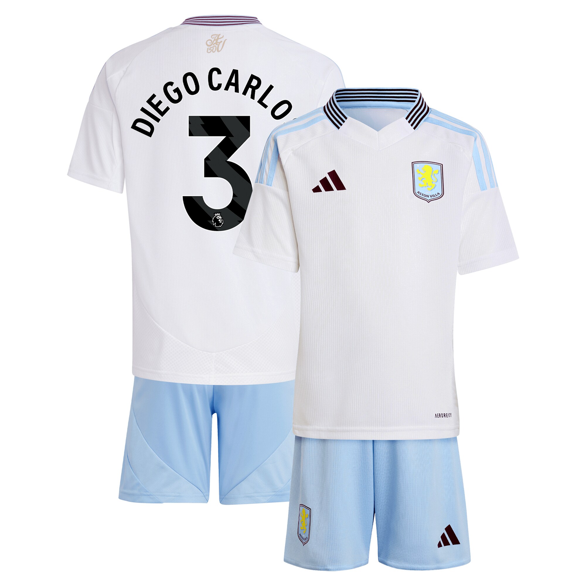 Aston Villa Jerseys - Official aston villa adidas away mini kit 2024-25 with diego carlos 3 printing Collection for AVFC Fans