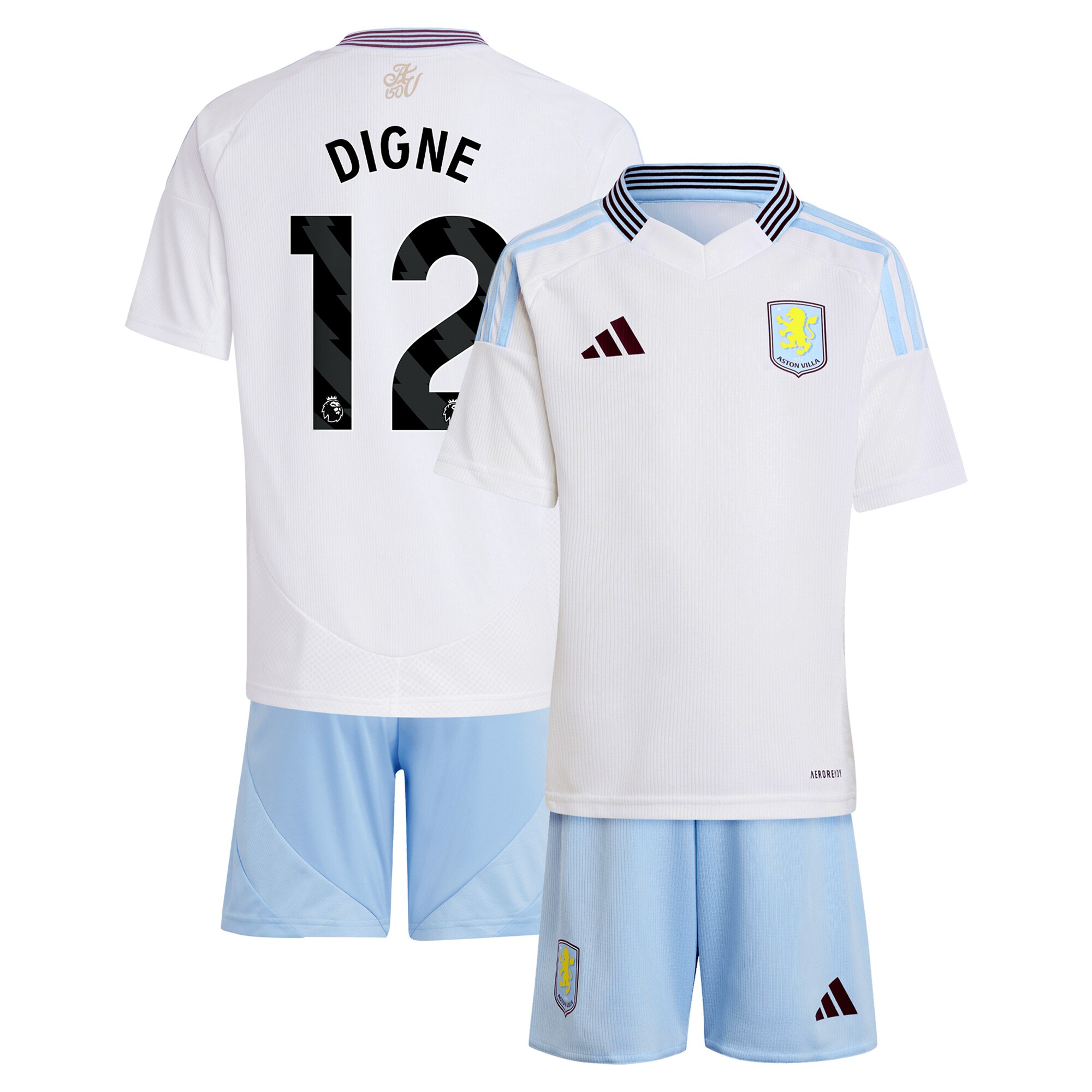 Aston Villa Jerseys - Official aston villa adidas away mini kit 2024-25 with digne 12 printing Collection for AVFC Fans