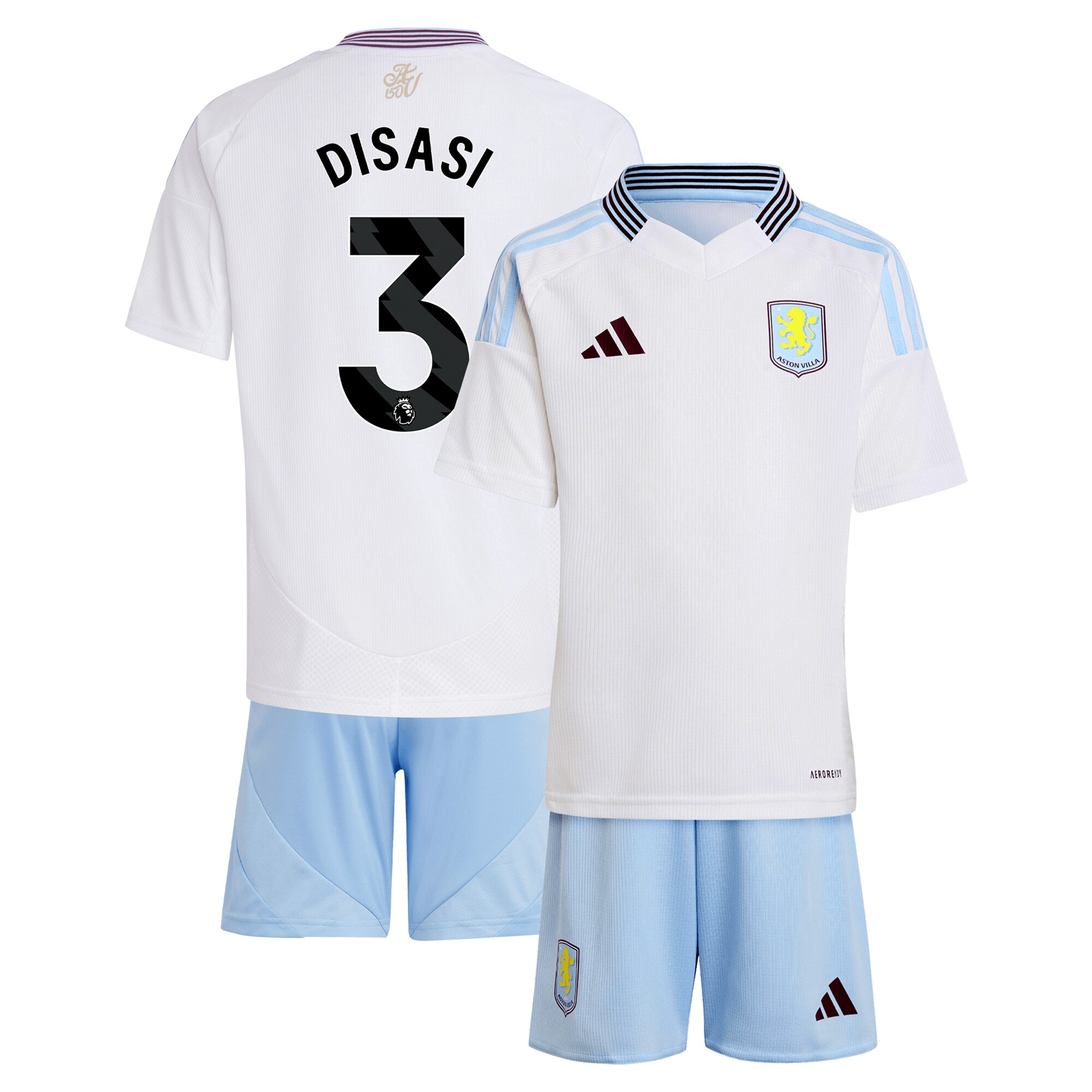 Aston Villa Jerseys - Official aston villa adidas away mini kit 2024-25 with disasi 3 printing Collection for AVFC Fans