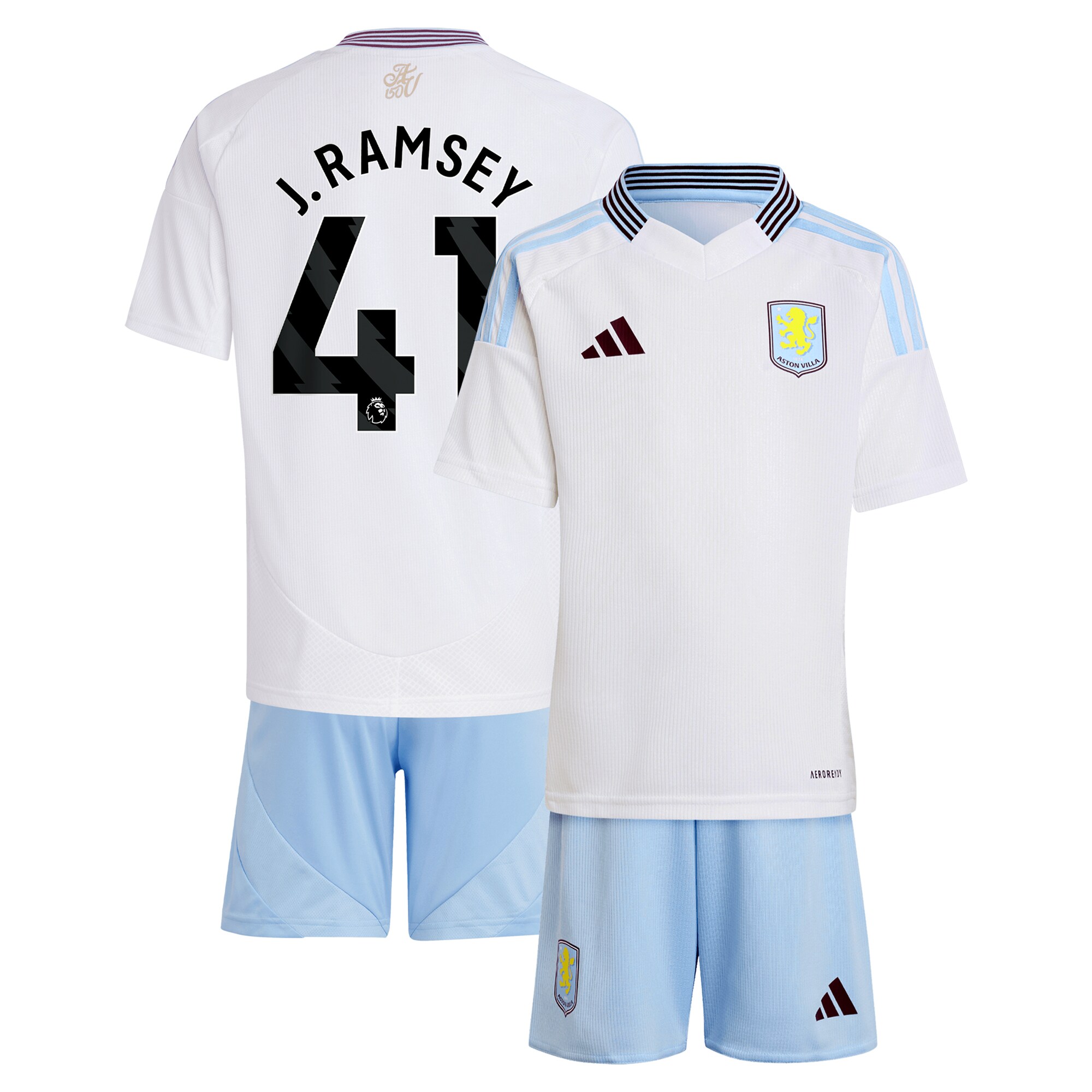 Aston Villa Jerseys - Official aston villa adidas away mini kit 2024-25 with j. ramsey 41 printing Collection for AVFC Fans