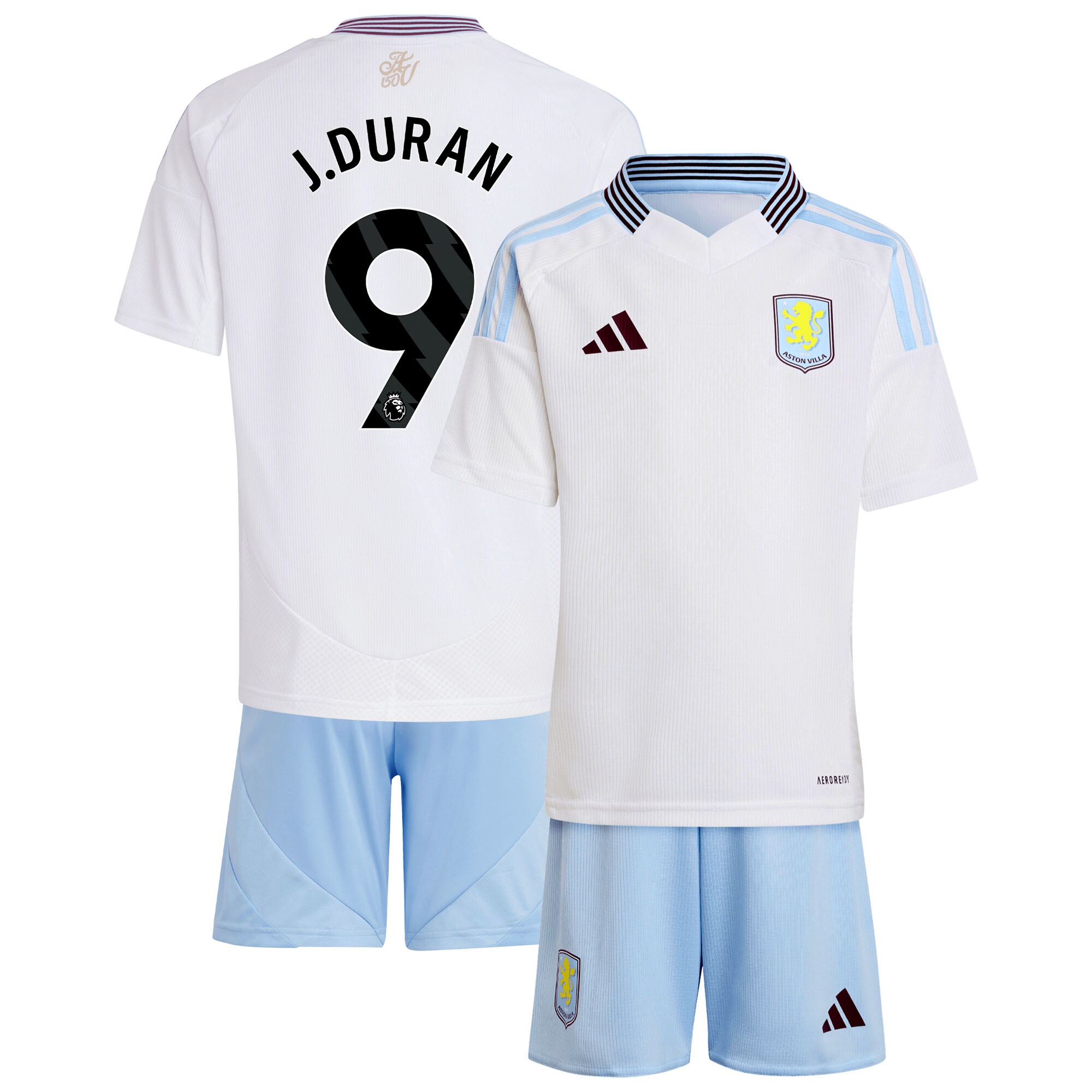 Aston Villa Jerseys - Official aston villa adidas away mini kit 2024-25 with j.duran 9 printing Collection for AVFC Fans