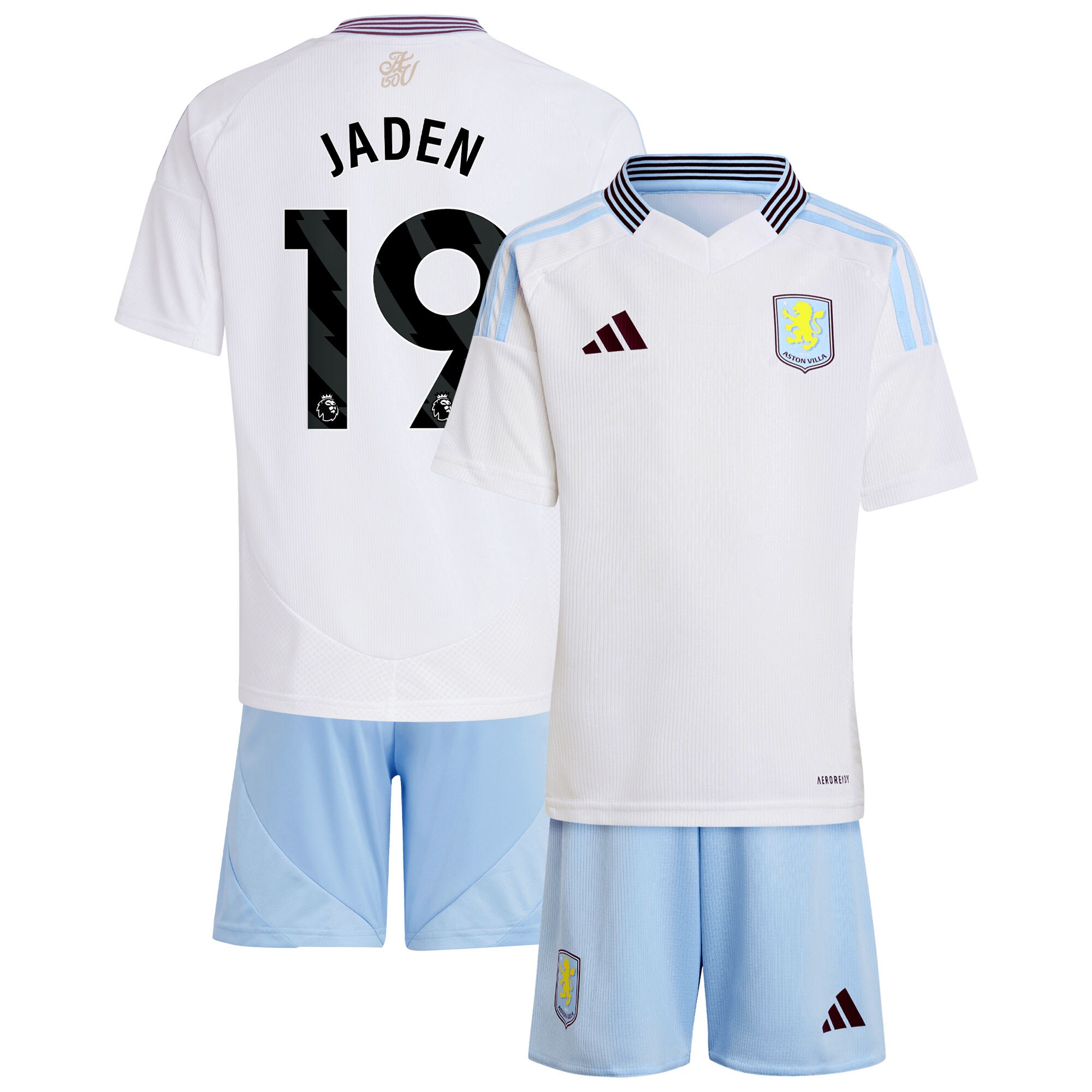 Aston Villa Jerseys - Official aston villa adidas away mini kit 2024-25 with jaden 19 printing Collection for AVFC Fans