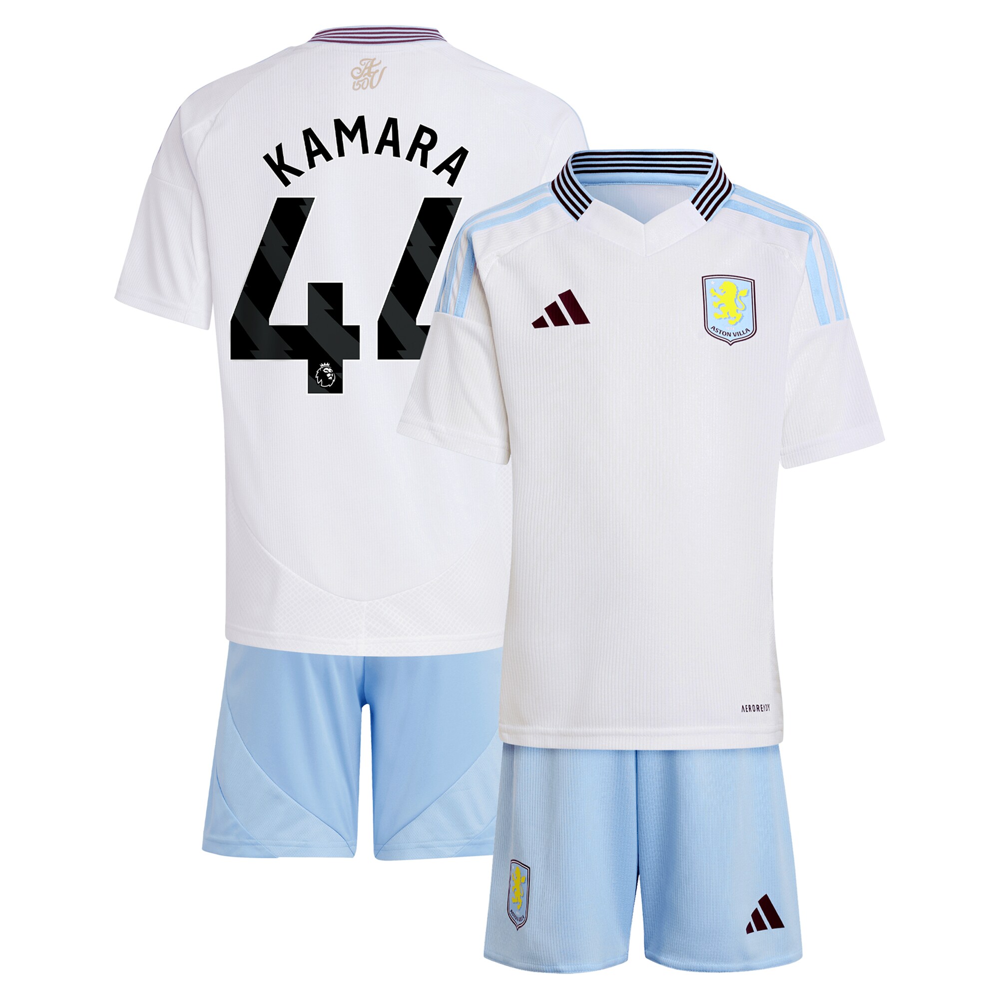 Aston Villa Jerseys - Official aston villa adidas away mini kit 2024-25 with kamara 44 printing Collection for AVFC Fans