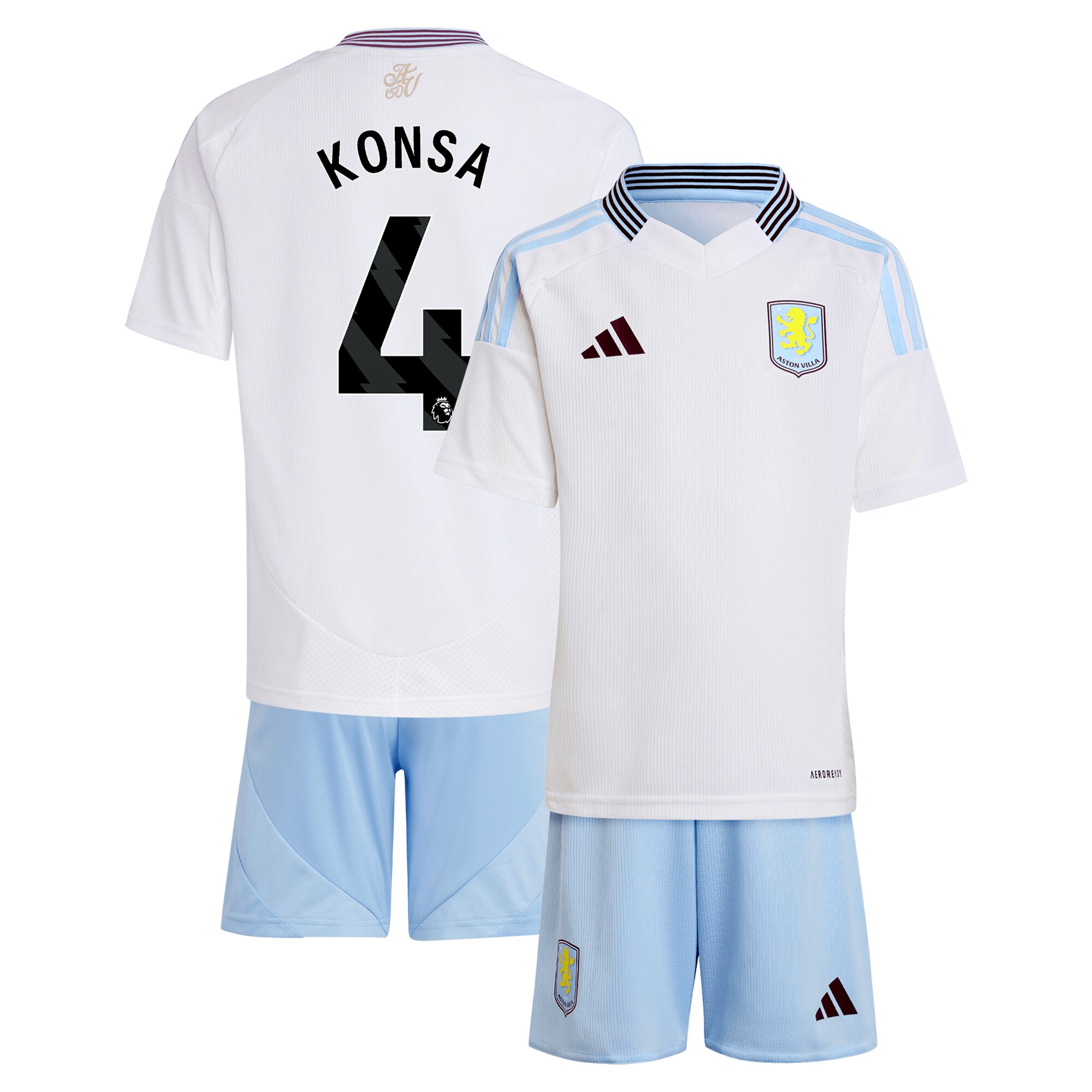 Aston Villa Jerseys - Official aston villa adidas away mini kit 2024-25 with konsa 4 printing Collection for AVFC Fans
