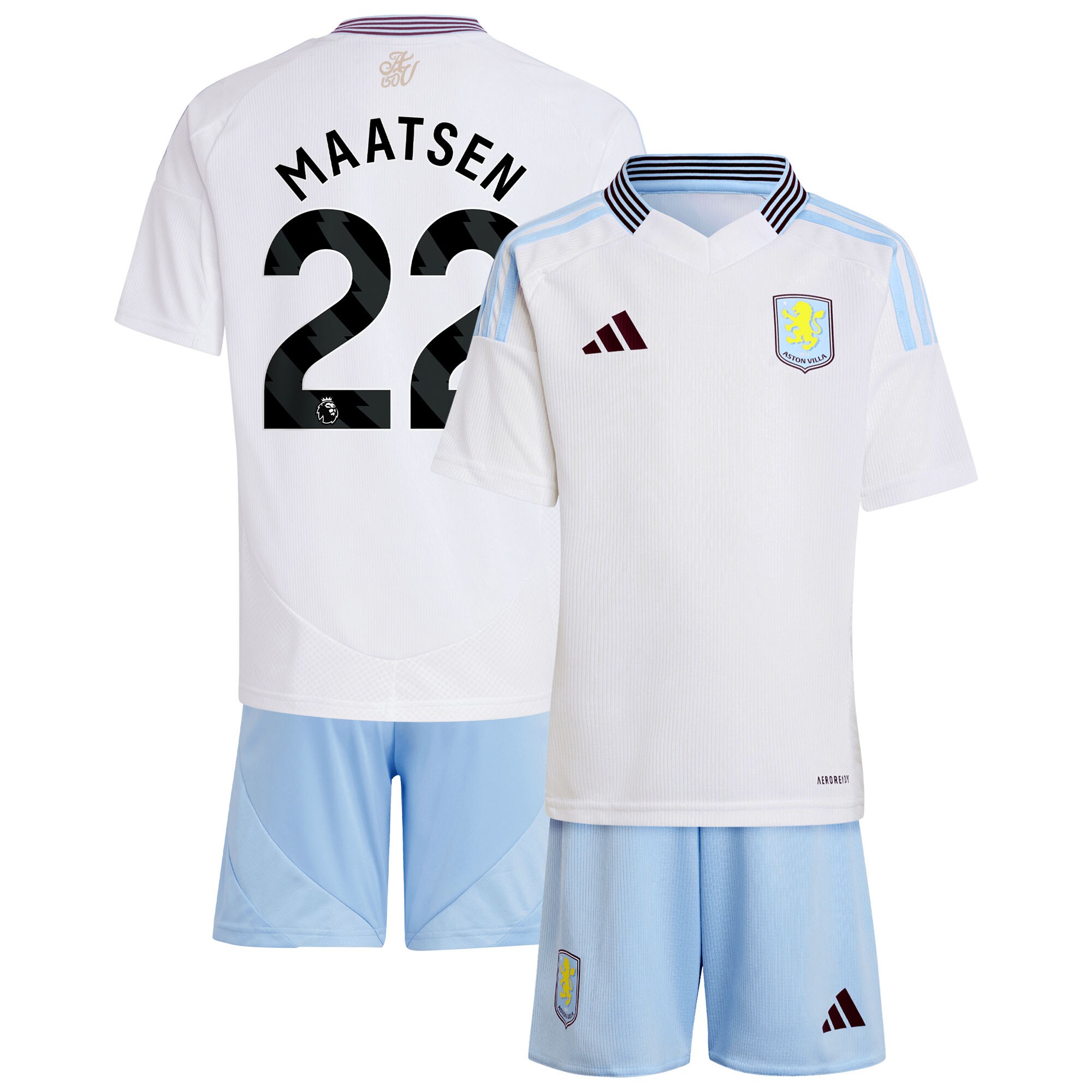 Aston Villa Jerseys - Official aston villa adidas away mini kit 2024-25 with maatsen 22 printing Collection for AVFC Fans