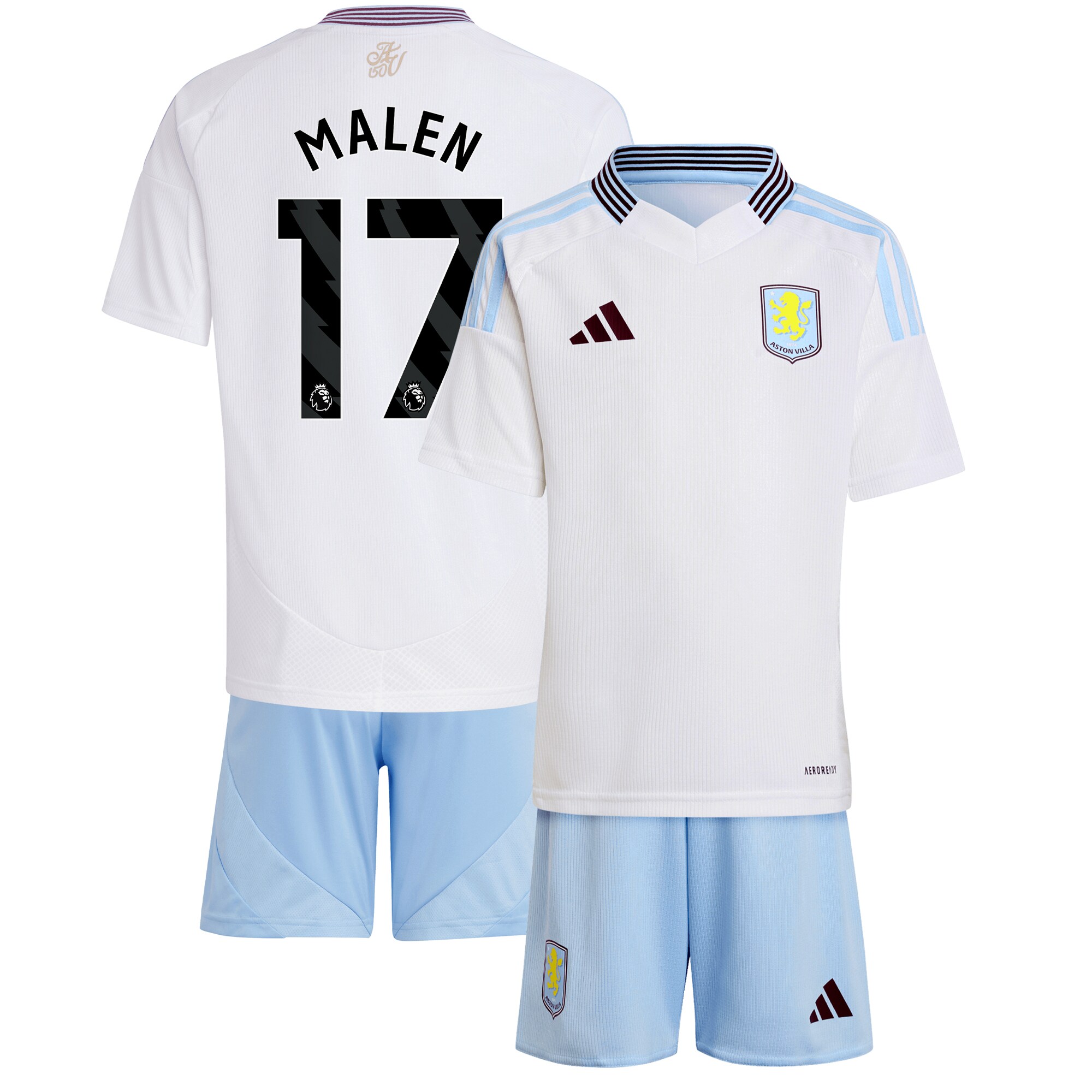 Aston Villa Jerseys - Official aston villa adidas away mini kit 2024-25 with malen 17 printing Collection for AVFC Fans