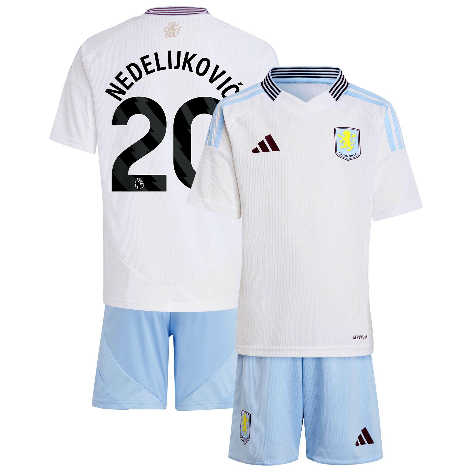 Aston Villa Jerseys - Official aston villa adidas away mini kit 2024-25 with nedeljković 20 printing Collection for AVFC Fans