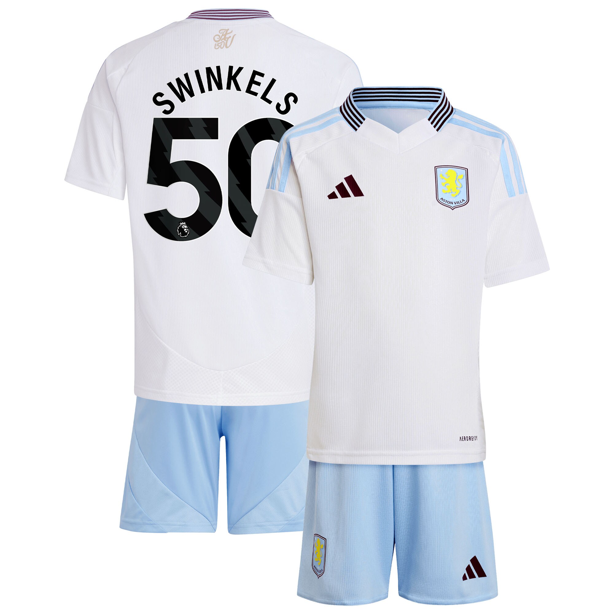 Aston Villa Jerseys - Official aston villa adidas away mini kit 2024-25 with swinkels 50 printing Collection for AVFC Fans