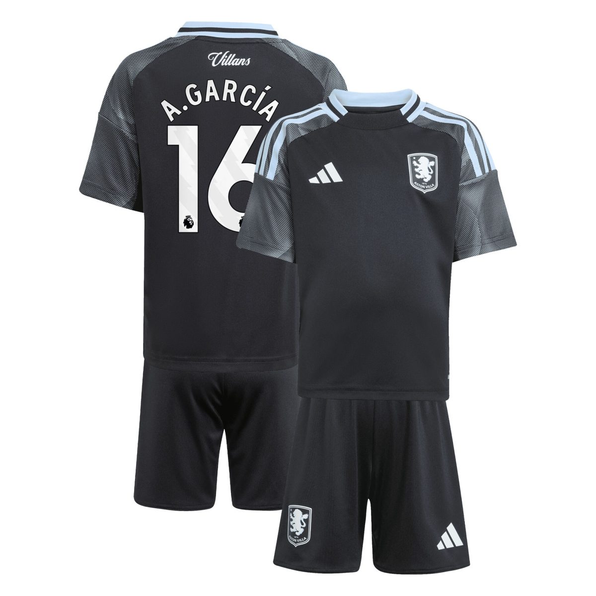 Aston Villa Jerseys - Official aston villa adidas away mini kit 2025-26 with a.garcía 16 printing Collection for AVFC Fans