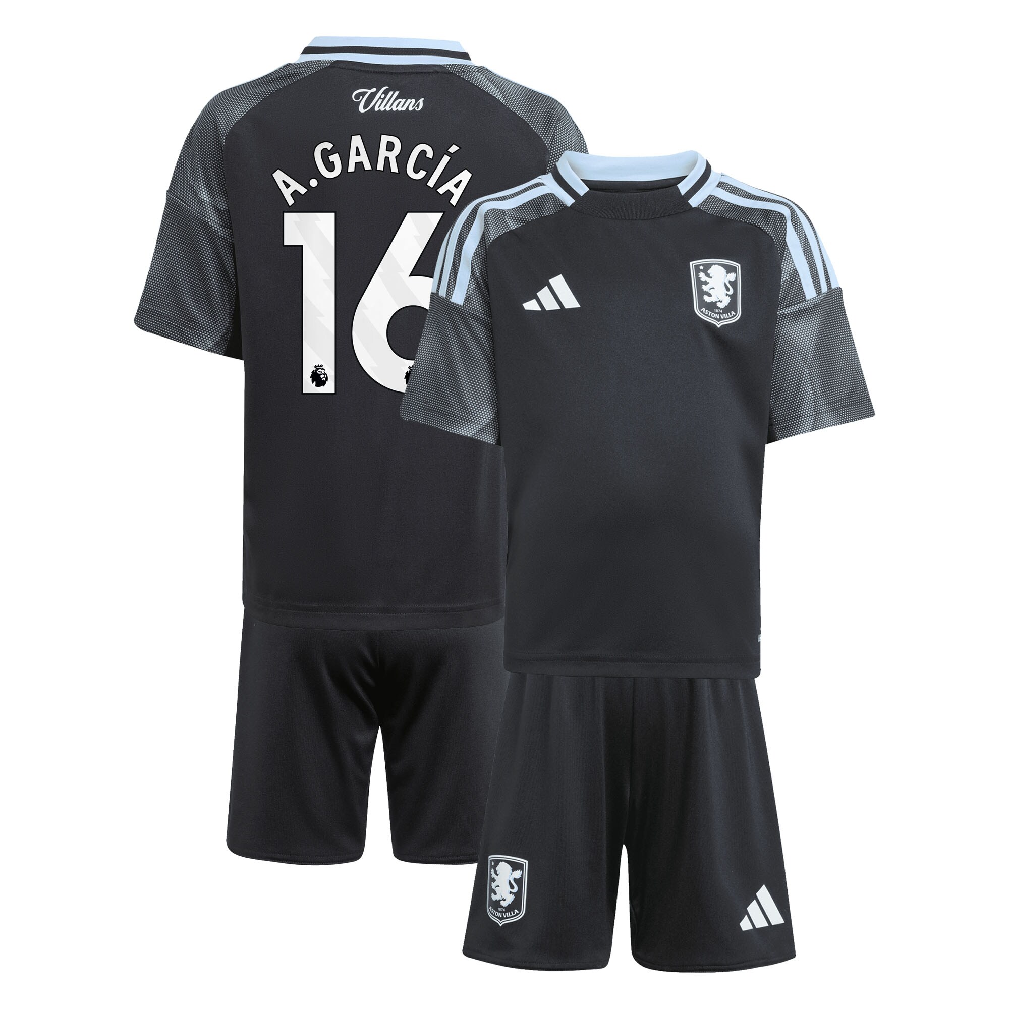 Aston Villa Jerseys - Official aston villa adidas away mini kit 2025-26 with a.garcía 16 printing Collection for AVFC Fans