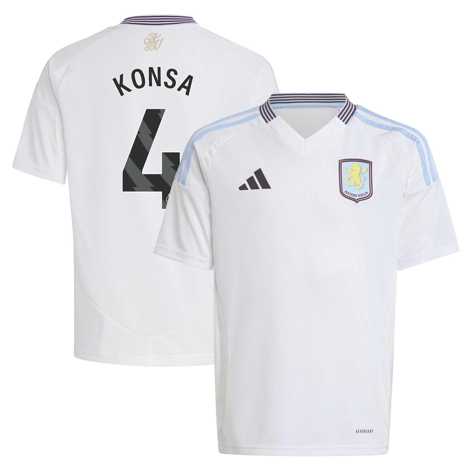 Aston Villa Jerseys - Official aston villa adidas away shirt 2024-25 – kids with konsa 4 printing Collection for AVFC Fans