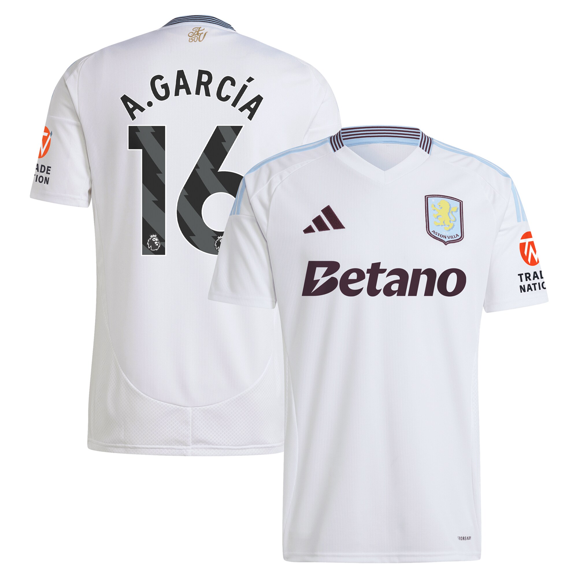 Aston Villa Jerseys - Official aston villa adidas away shirt 2024-25 with a.garcía 16 printing Collection for AVFC Fans
