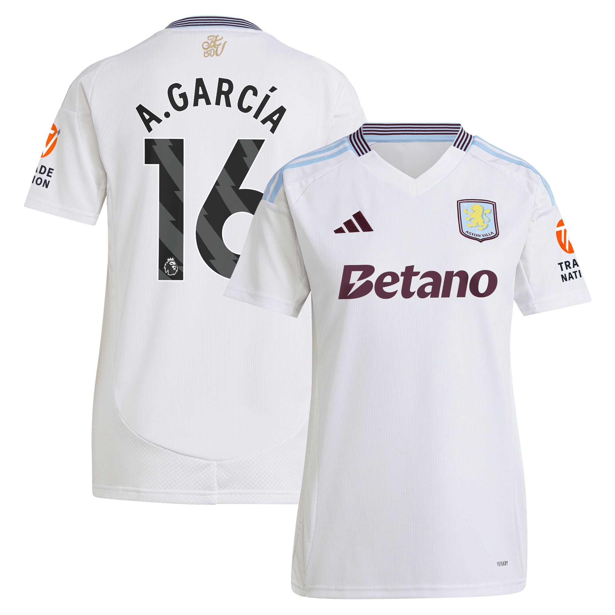 Aston Villa Jerseys - Official aston villa adidas away shirt 2024-25 – womens with a.garcía 16 printing Collection for AVFC Fans