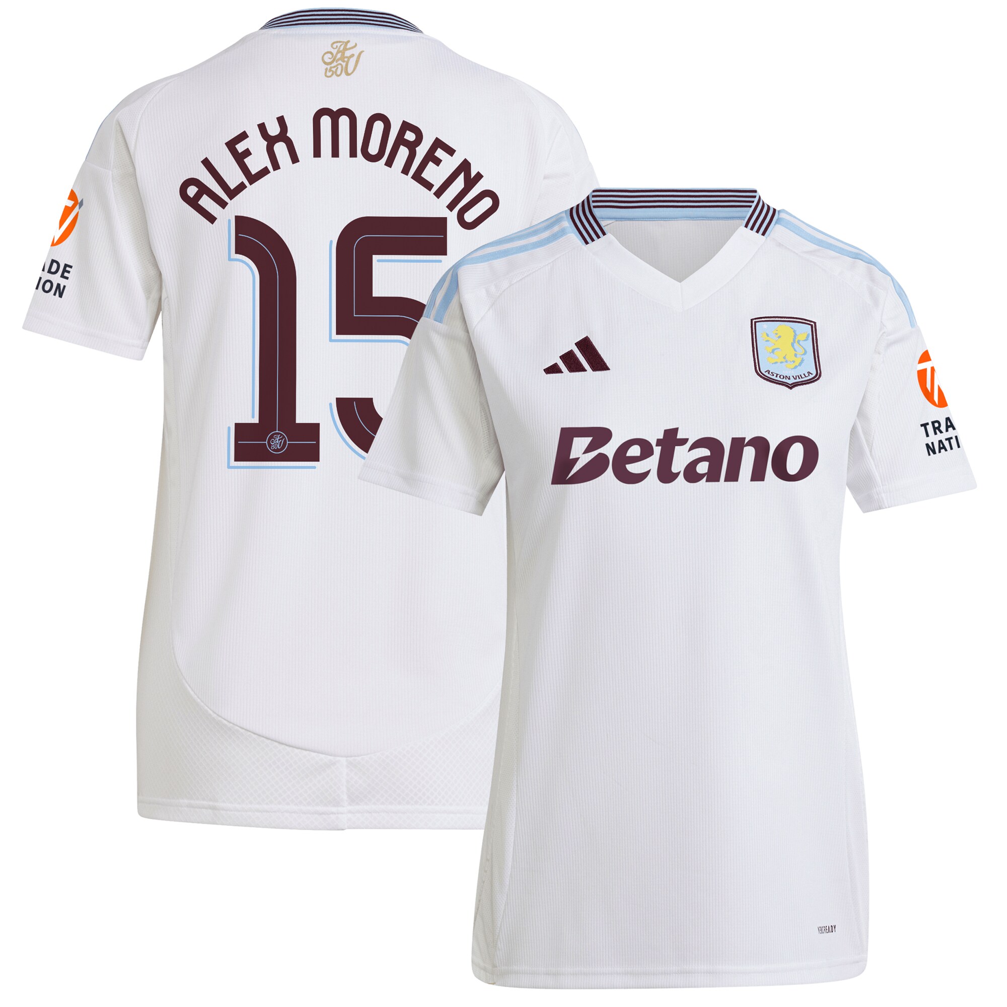 Aston Villa Jerseys - Official aston villa adidas away shirt 2024-25 – womens with alex moreno 15 cup printing Collection for AVFC Fans