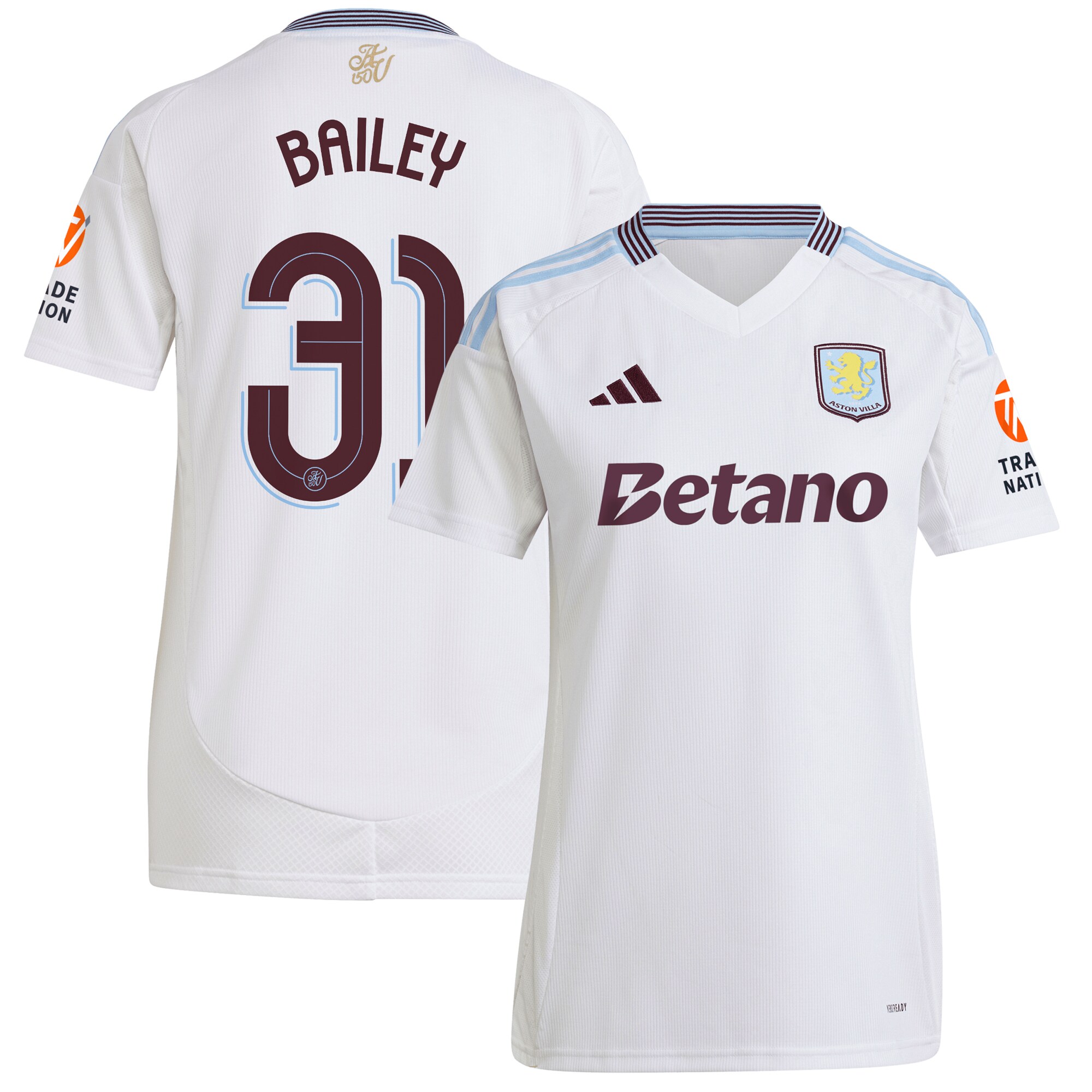 Aston Villa Jerseys - Official aston villa adidas away shirt 2024-25 – womens with bailey 31 cup printing Collection for AVFC Fans
