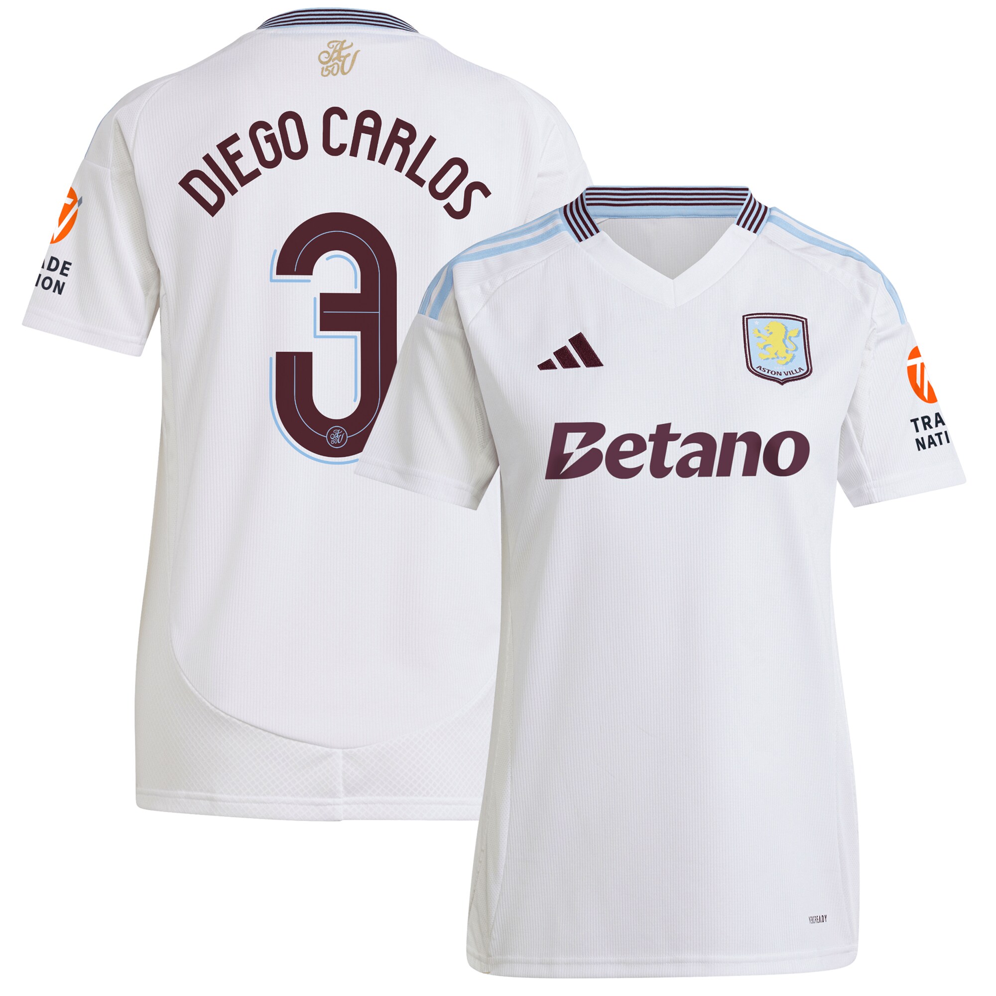Aston Villa Jerseys - Official aston villa adidas away shirt 2024-25 – womens with diego carlos 3 cup printing Collection for AVFC Fans