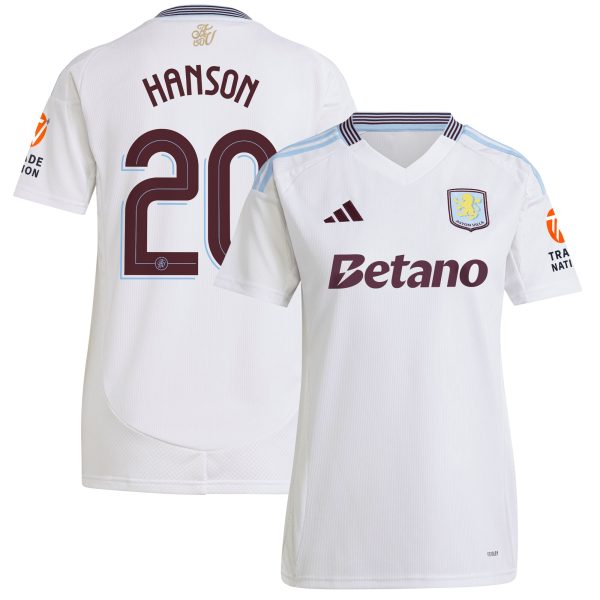 Aston Villa Jerseys - Official aston villa adidas away shirt 2024-25 – womens with hanson 20 cup printing Collection for AVFC Fans