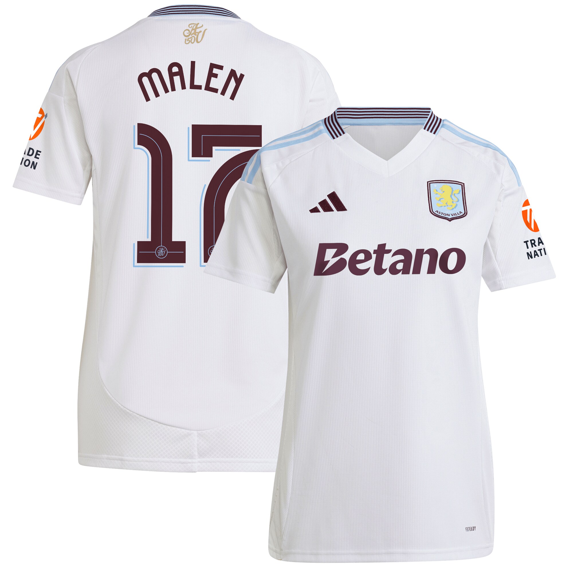 Aston Villa Jerseys - Official aston villa adidas away shirt 2024-25 – womens with malen 17 cup printing Collection for AVFC Fans