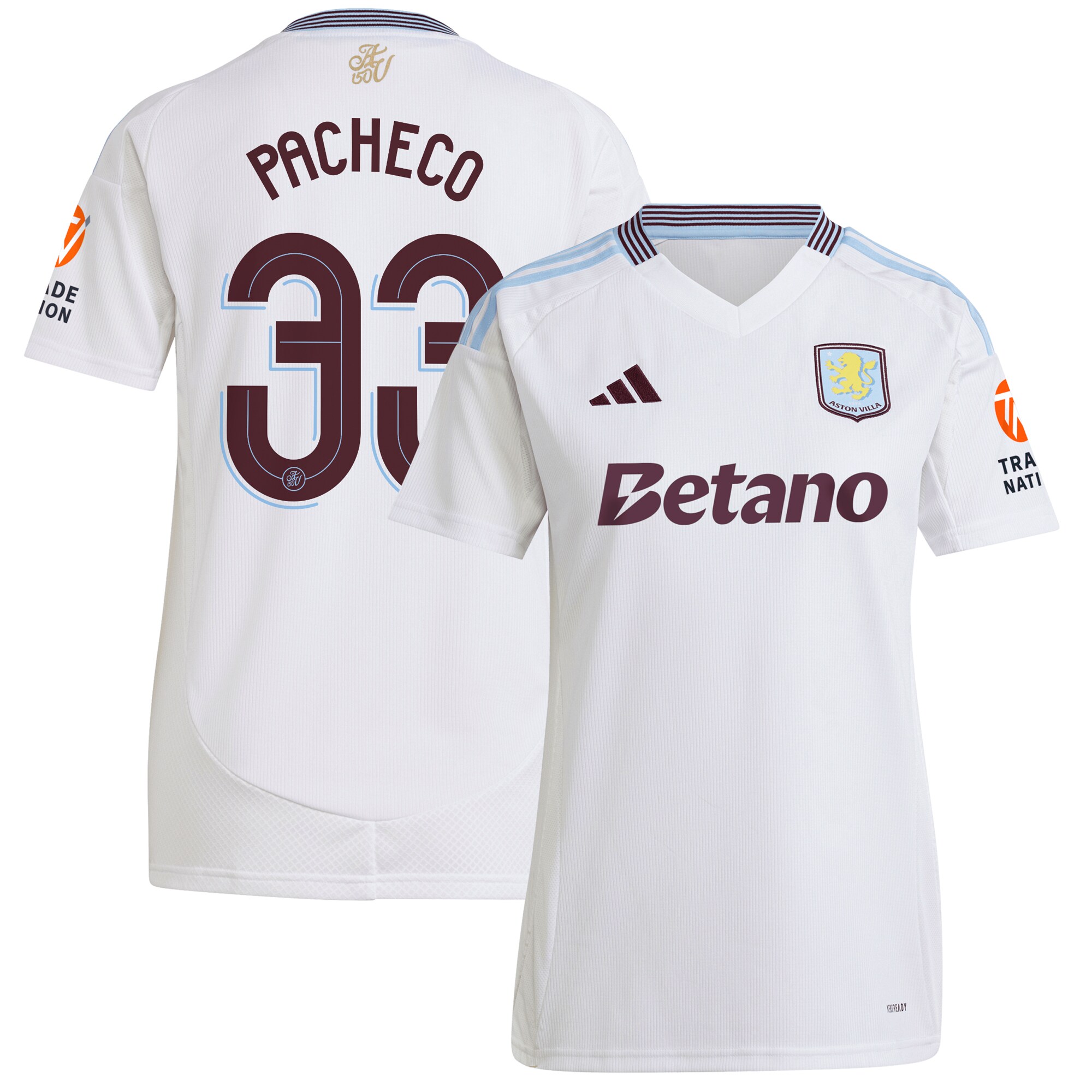 Aston Villa Jerseys - Official aston villa adidas away shirt 2024-25 – womens with pacheco 33 cup printing Collection for AVFC Fans