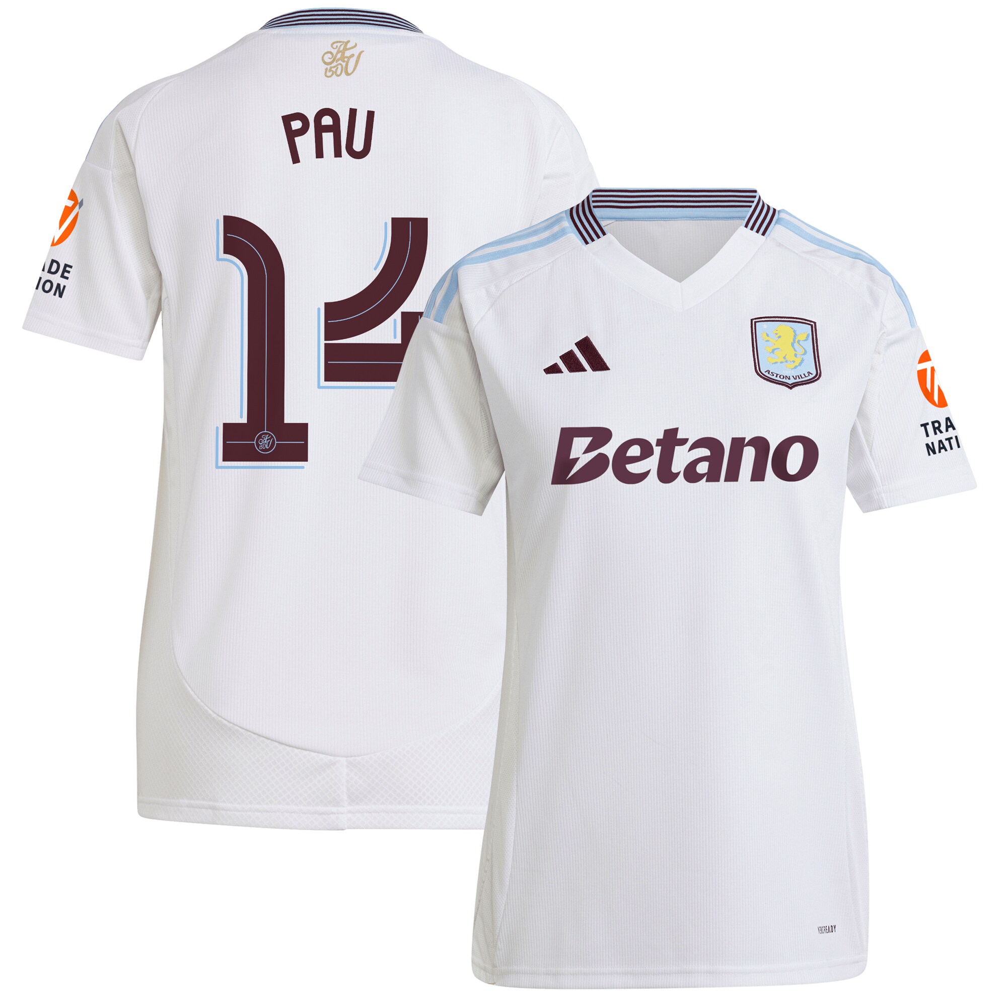 Aston Villa Jerseys - Official aston villa adidas away shirt 2024-25 – womens with pau 14 cup printing Collection for AVFC Fans