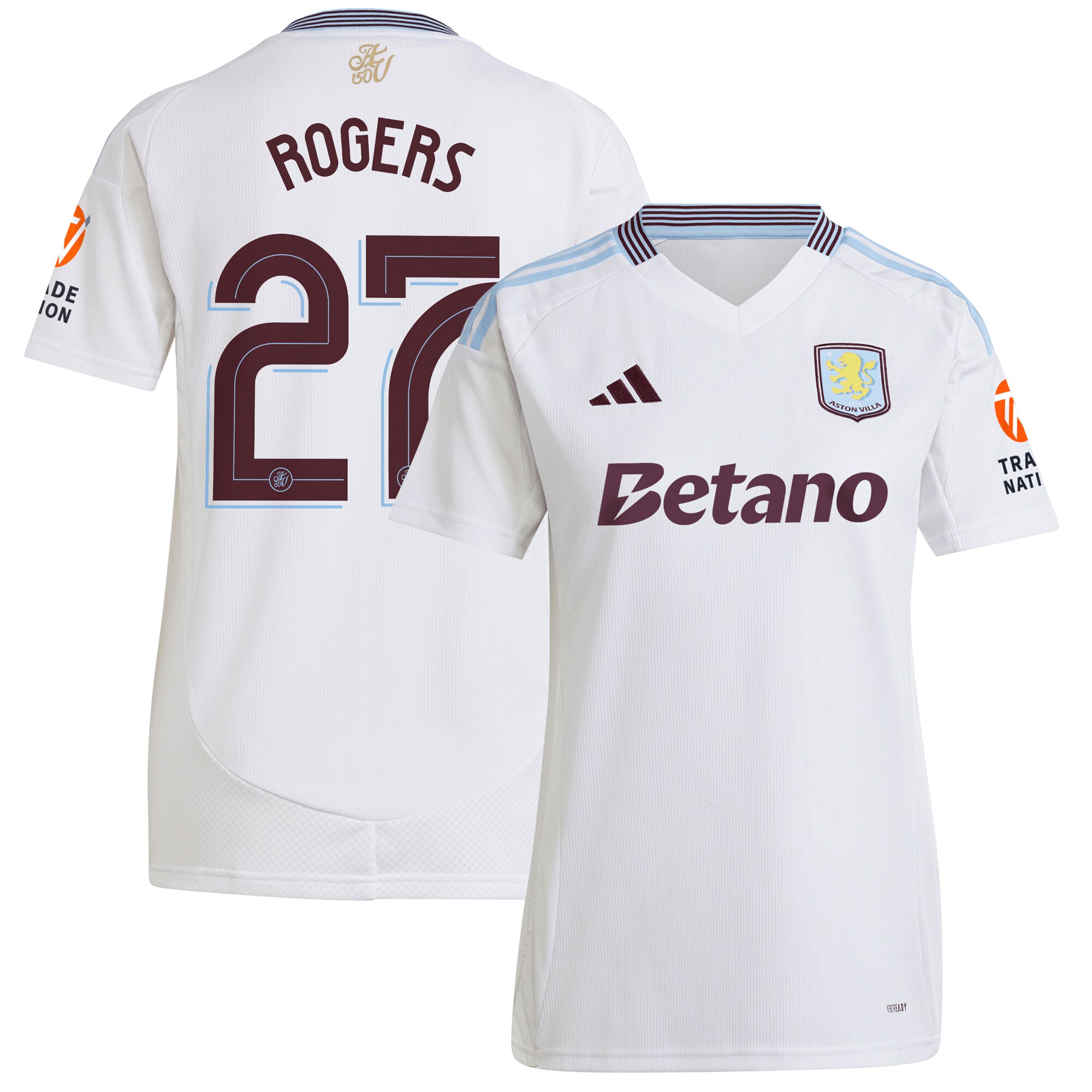 Aston Villa Jerseys - Official aston villa adidas away shirt 2024-25 – womens with rogers 27 cup printing Collection for AVFC Fans