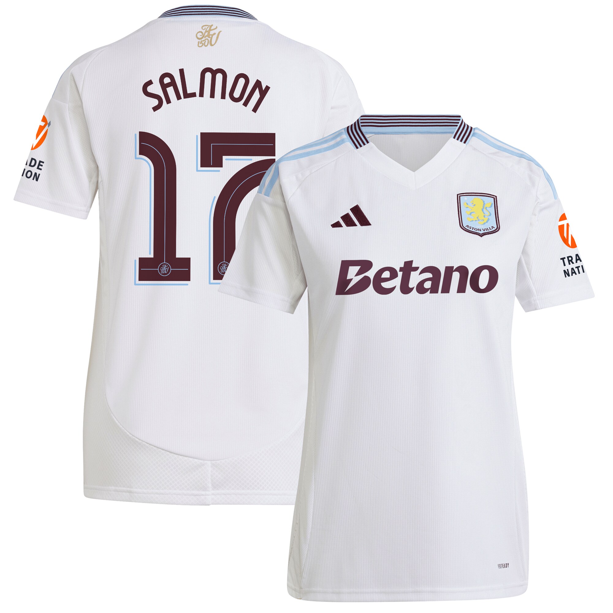 Aston Villa Jerseys - Official aston villa adidas away shirt 2024-25 – womens with salmon 17 cup printing Collection for AVFC Fans