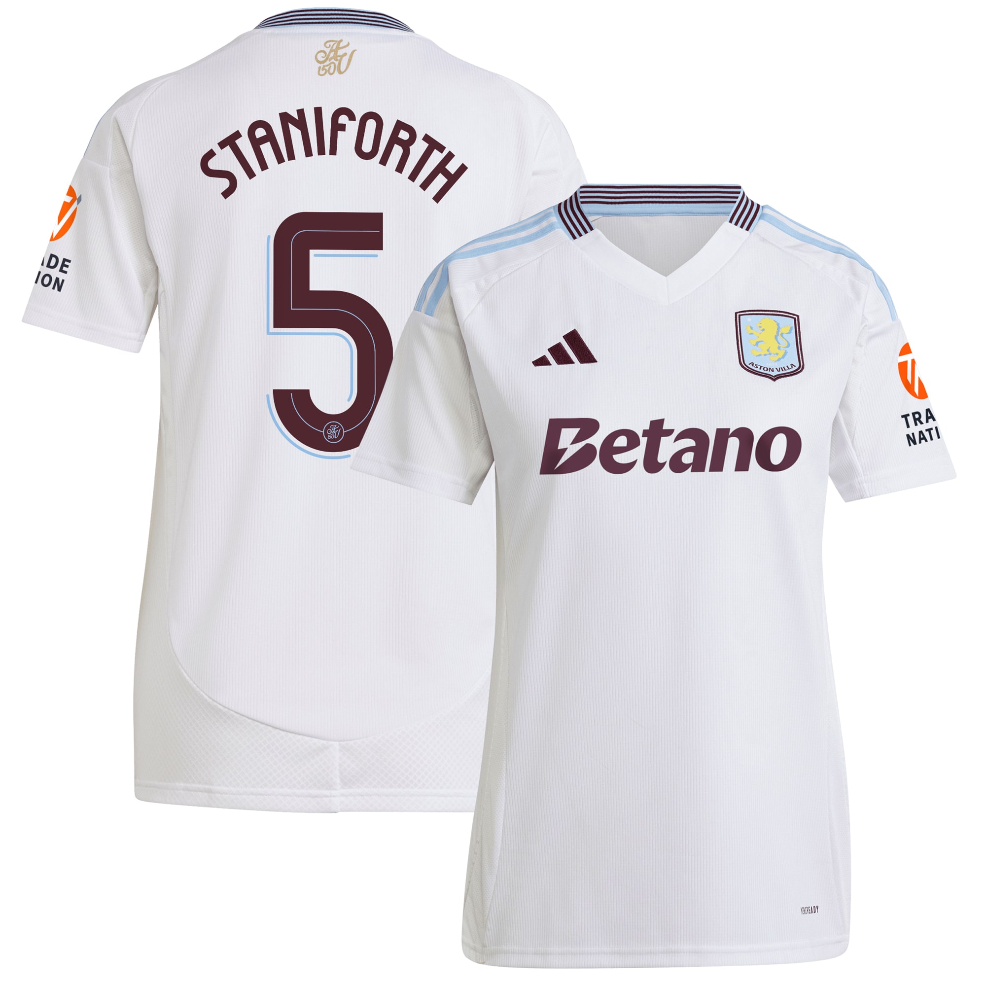 Aston Villa Jerseys - Official aston villa adidas away shirt 2024-25 – womens with staniforth 5 cup printing Collection for AVFC Fans