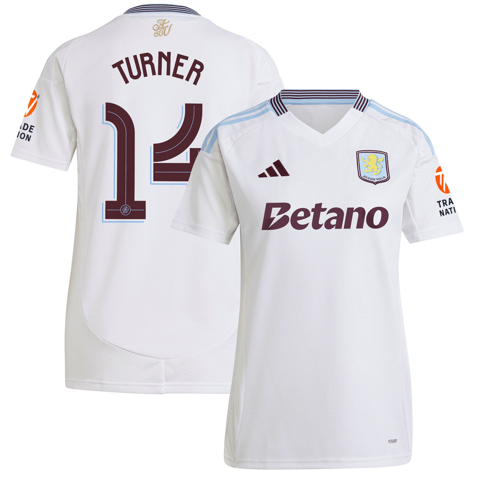 Aston Villa Jerseys - Official aston villa adidas away shirt 2024-25 – womens with turner 14 cup printing Collection for AVFC Fans