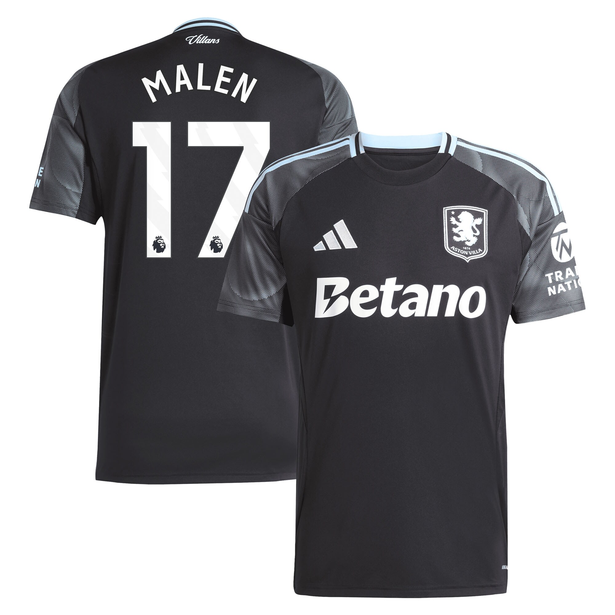 Aston Villa Jerseys - Official aston villa adidas away shirt 2025-26 with malen 17 printing Collection for AVFC Fans