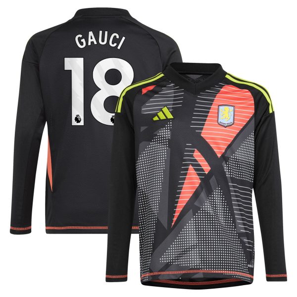 Aston Villa Jerseys - Official aston villa adidas goalkeeper shirt 2024-25 – long sleeve – kids with gauci 18 printing – 202029323 Collection for AVFC Fans