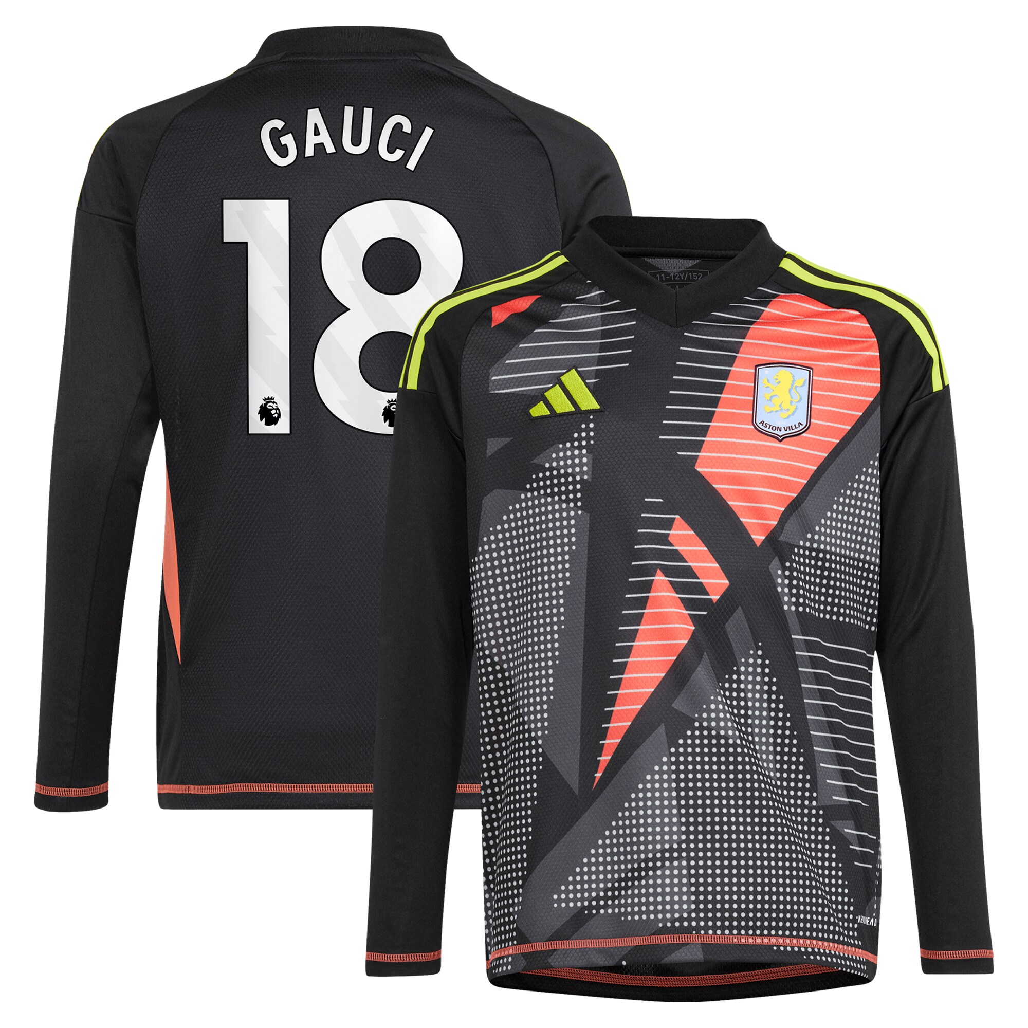 Aston Villa Jerseys - Official aston villa adidas goalkeeper shirt 2024-25 – long sleeve – kids with gauci 18 printing – 202029323 Collection for AVFC Fans