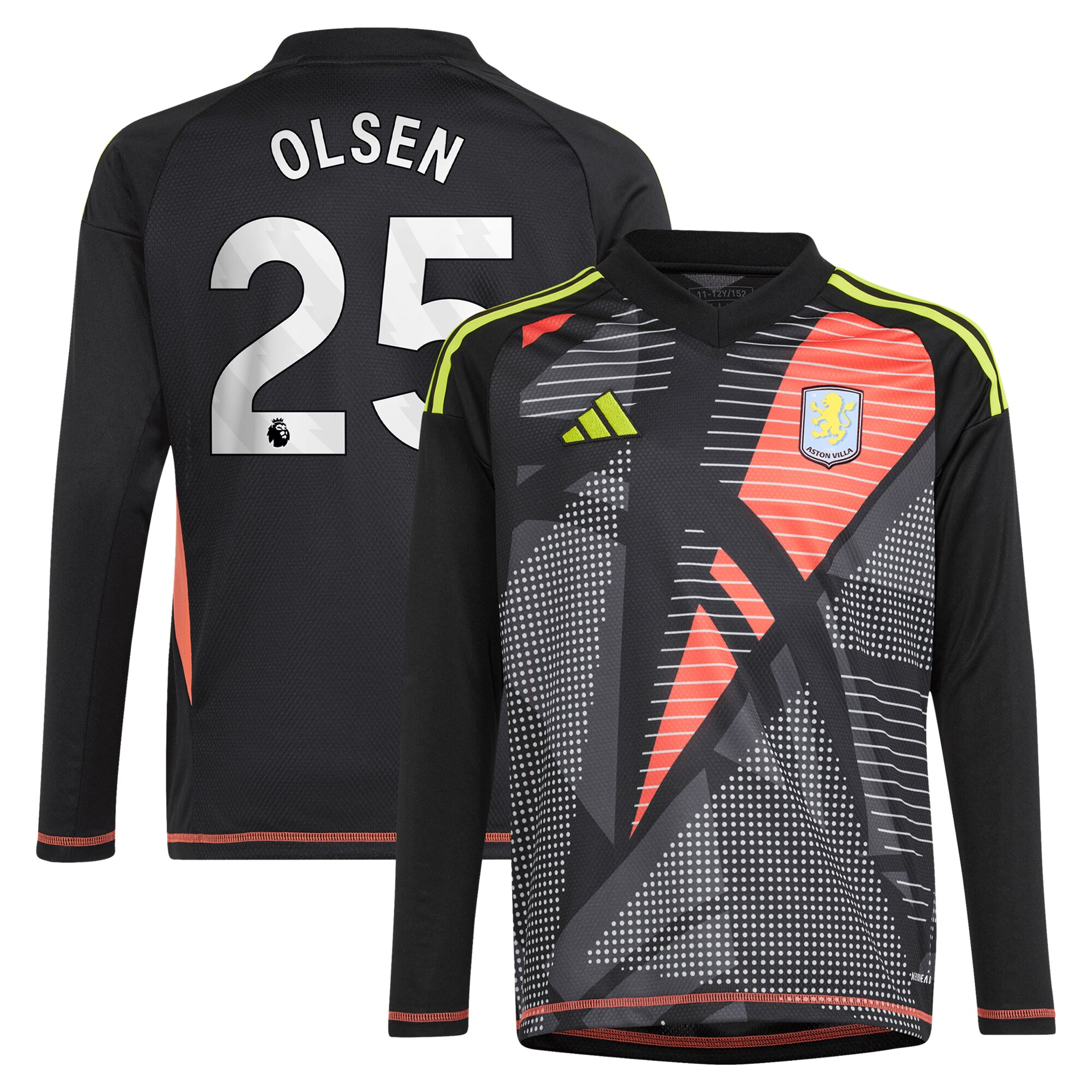 Aston Villa Jerseys - Official aston villa adidas goalkeeper shirt 2024-25 – long sleeve – kids with olsen 25 printing – 202029322 Collection for AVFC Fans