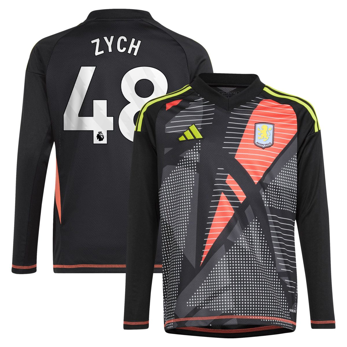 Aston Villa Jerseys - Official aston villa adidas goalkeeper shirt 2024-25 – long sleeve – kids with zych 48 printing – 202153091 Collection for AVFC Fans