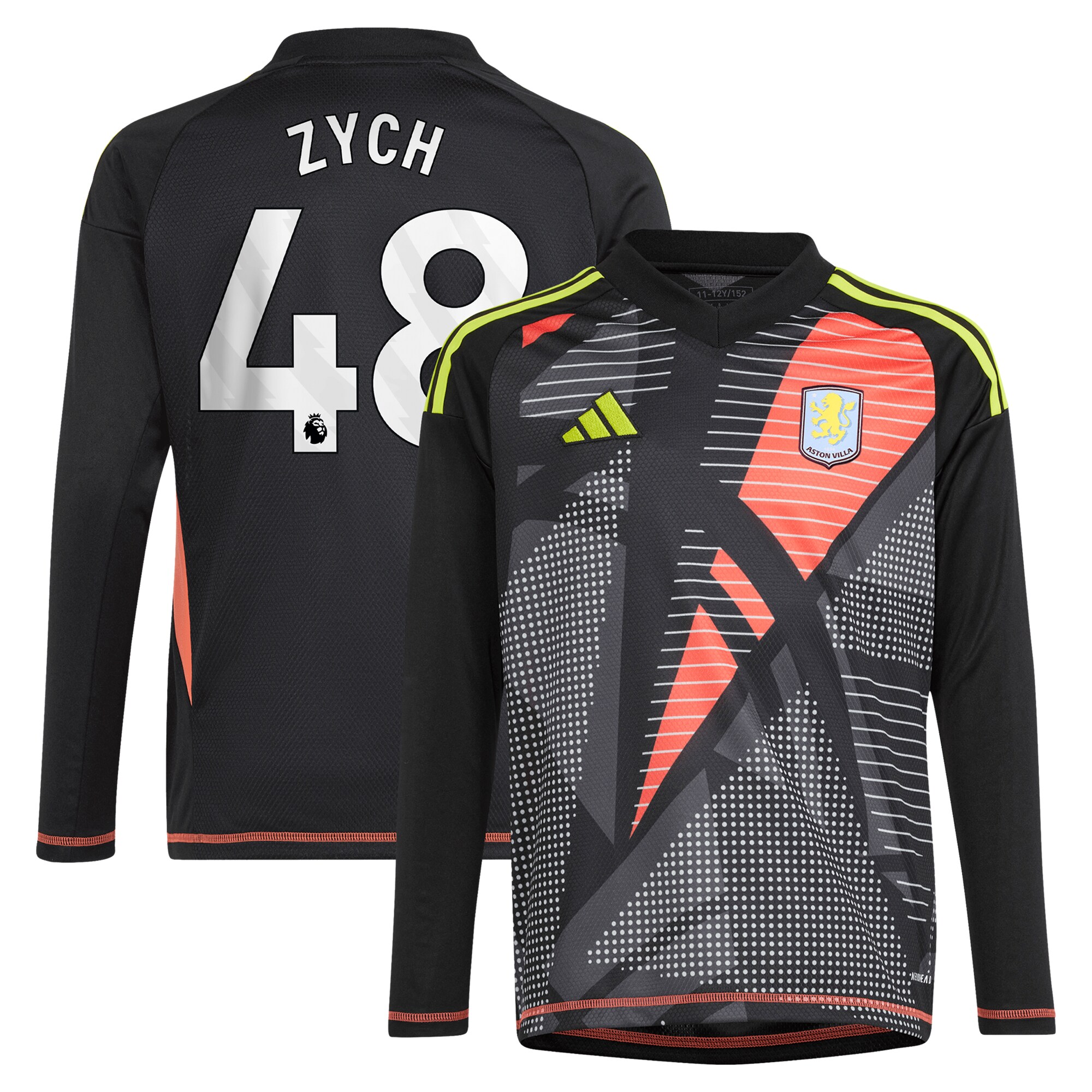 Aston Villa Jerseys - Official aston villa adidas goalkeeper shirt 2024-25 – long sleeve – kids with zych 48 printing – 202153091 Collection for AVFC Fans