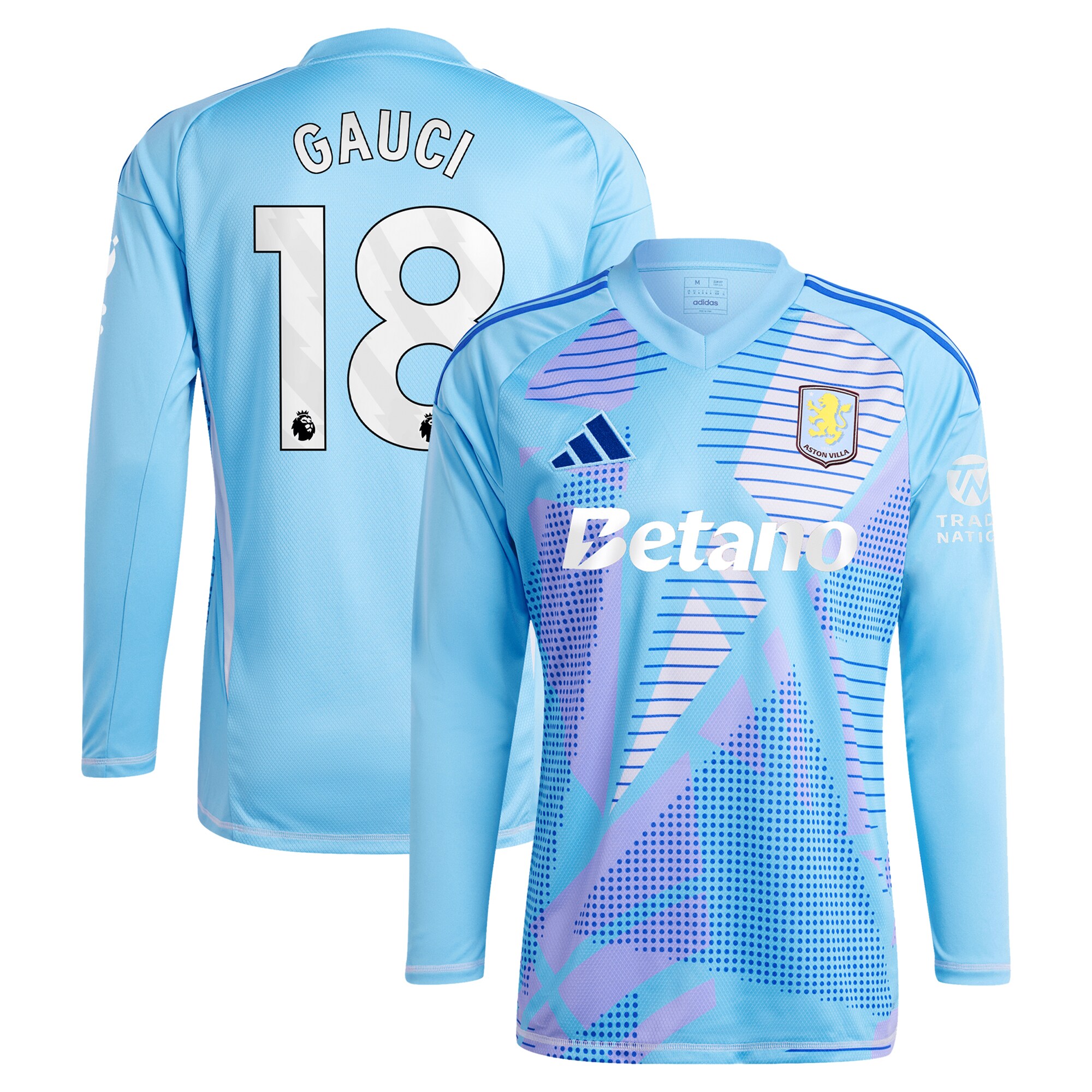 Aston Villa Jerseys - Official aston villa adidas goalkeeper shirt 2024-25 – long sleeve with gauci 18 printing – 202030982 Collection for AVFC Fans