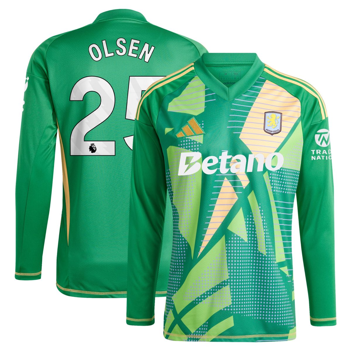 Aston Villa Jerseys - Official aston villa adidas goalkeeper shirt 2024-25 – long sleeve with olsen 25 printing Collection for AVFC Fans