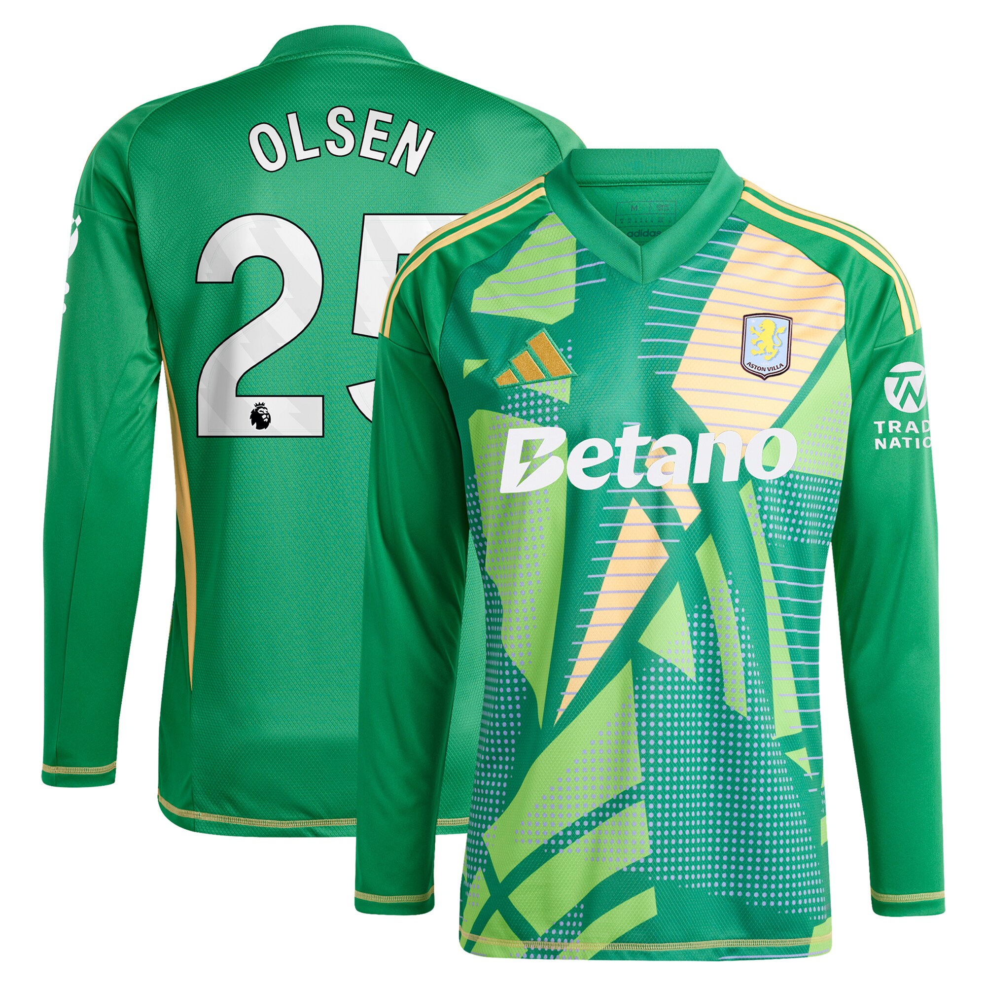 Aston Villa Jerseys - Official aston villa adidas goalkeeper shirt 2024-25 – long sleeve with olsen 25 printing Collection for AVFC Fans