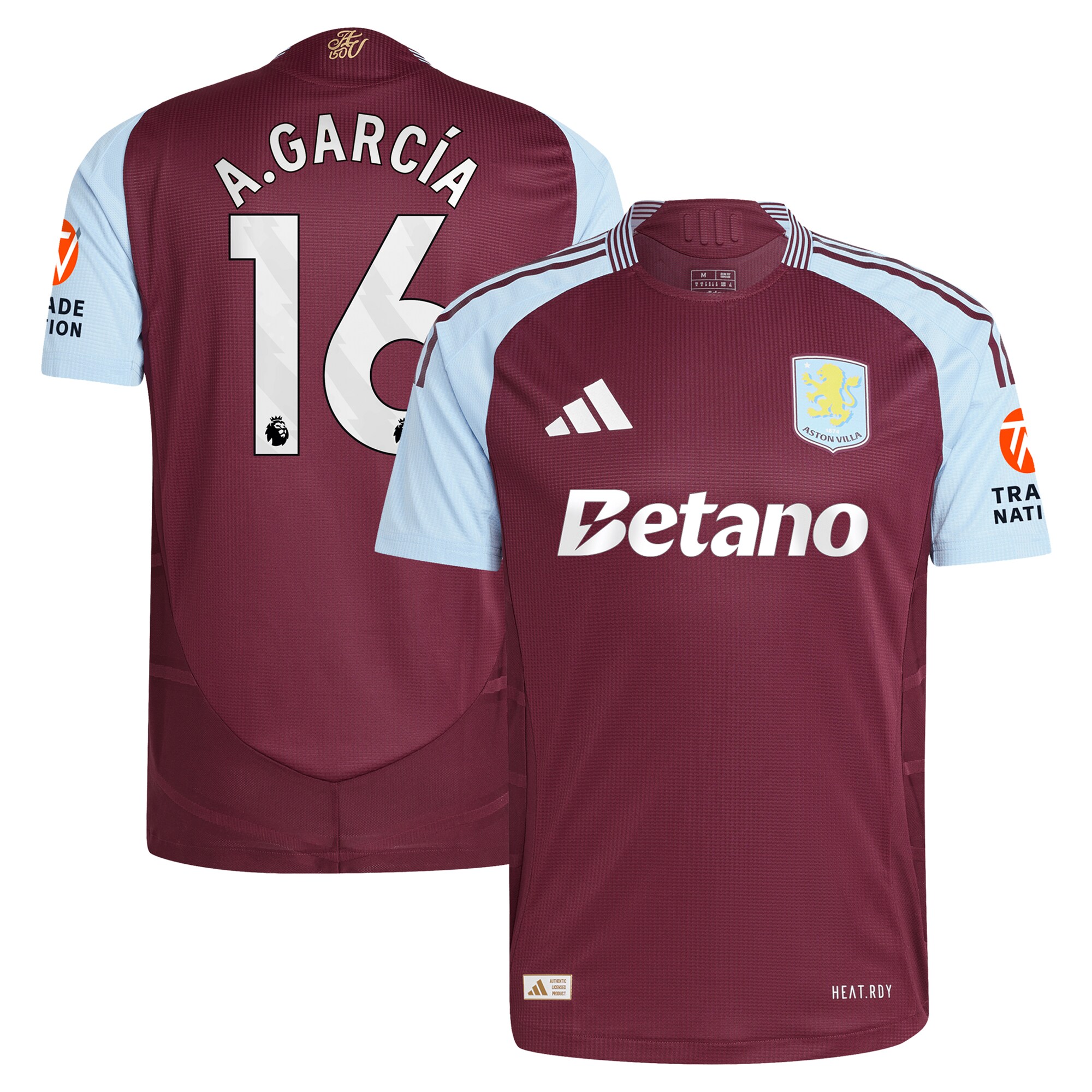Aston Villa Jerseys - Official aston villa adidas home authentic shirt 2024-25 with a.garcía 16 printing Collection for AVFC Fans
